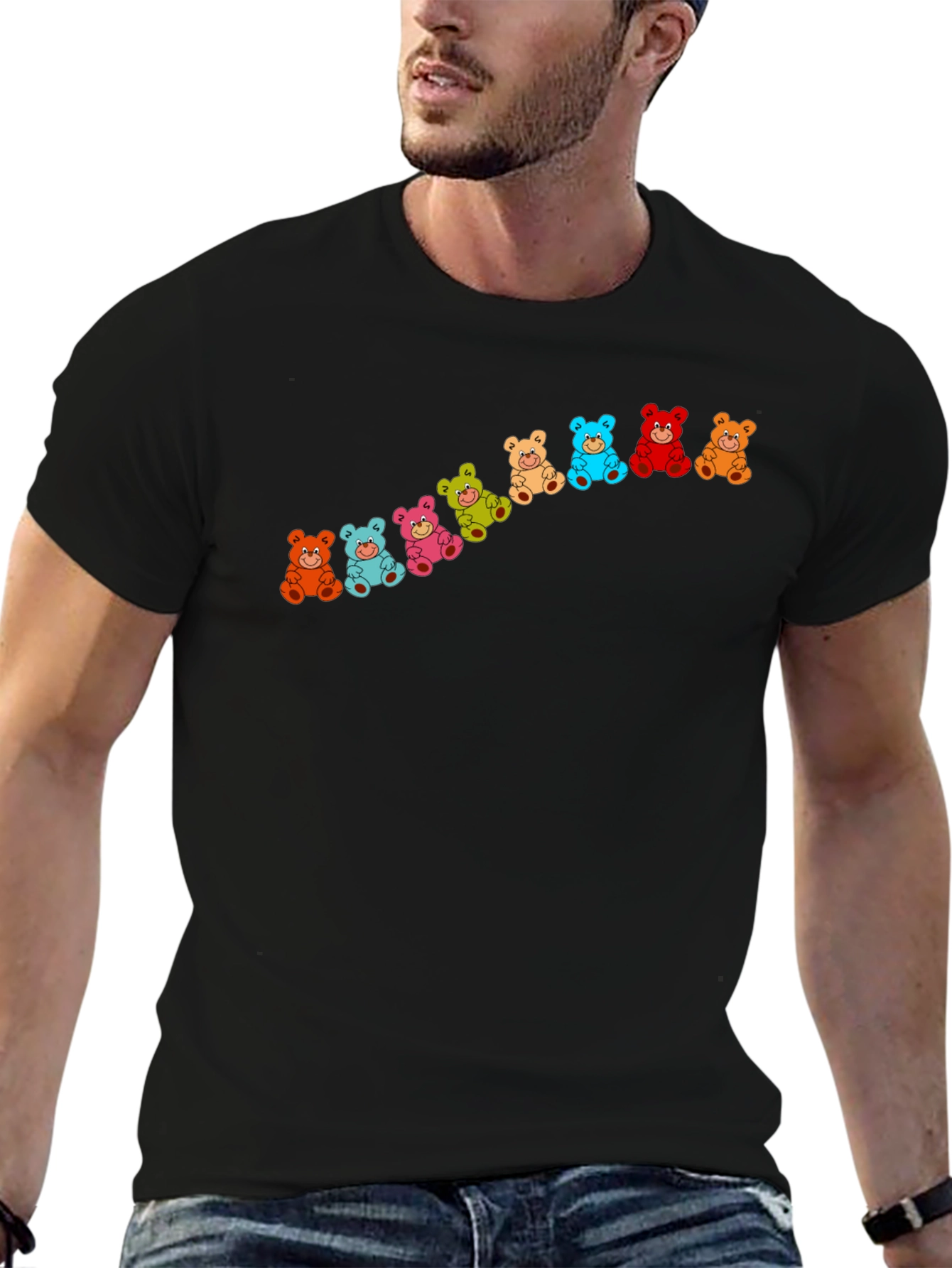 Black Colorful Gummy Bears Black T-Shirt view 6