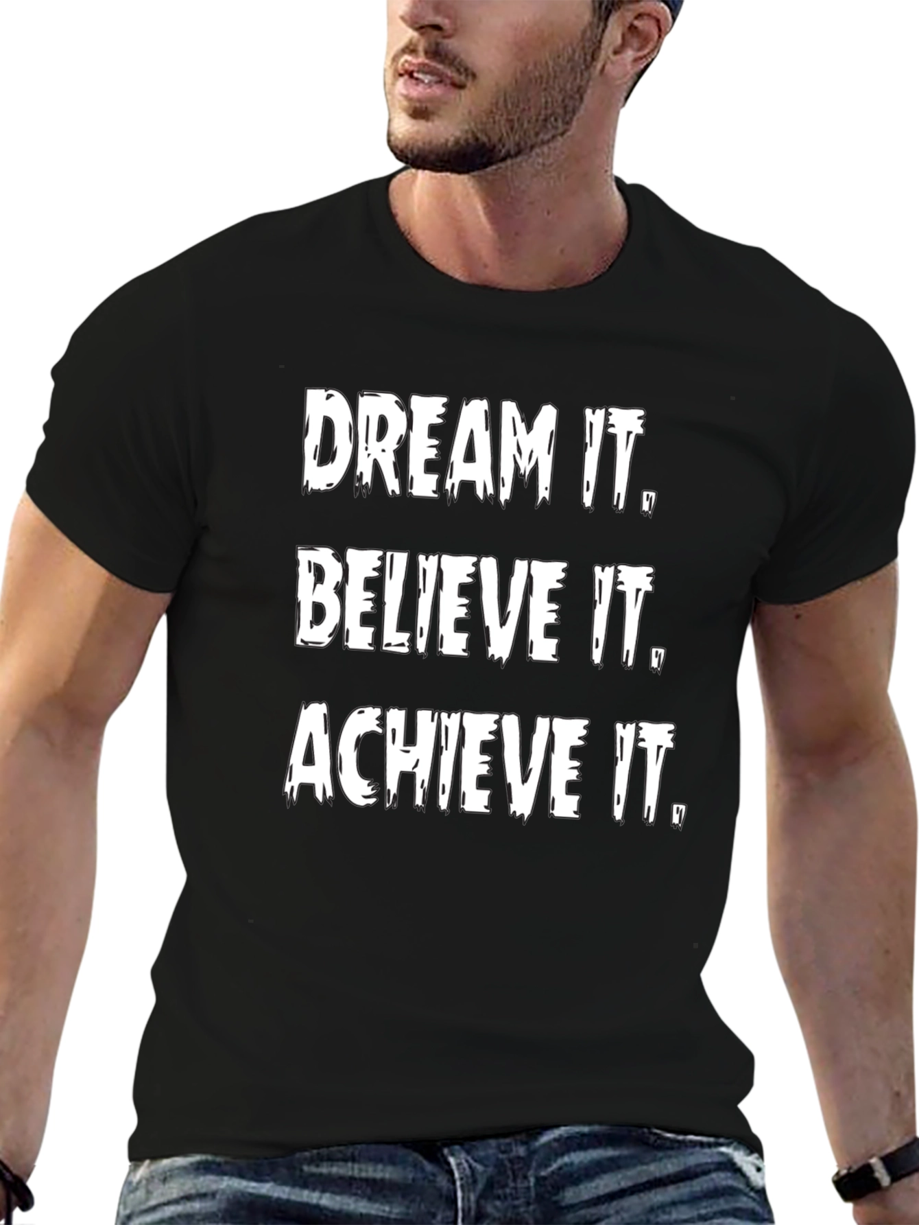 Black Inspirational Graphic Tee: Dream It, Believe It, Achieve It view 6