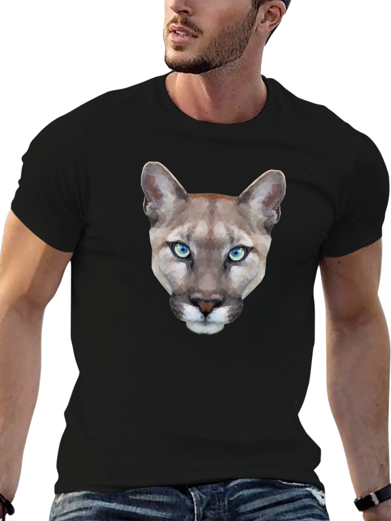 Black Geometric Mountain Lion T-Shirt view 6