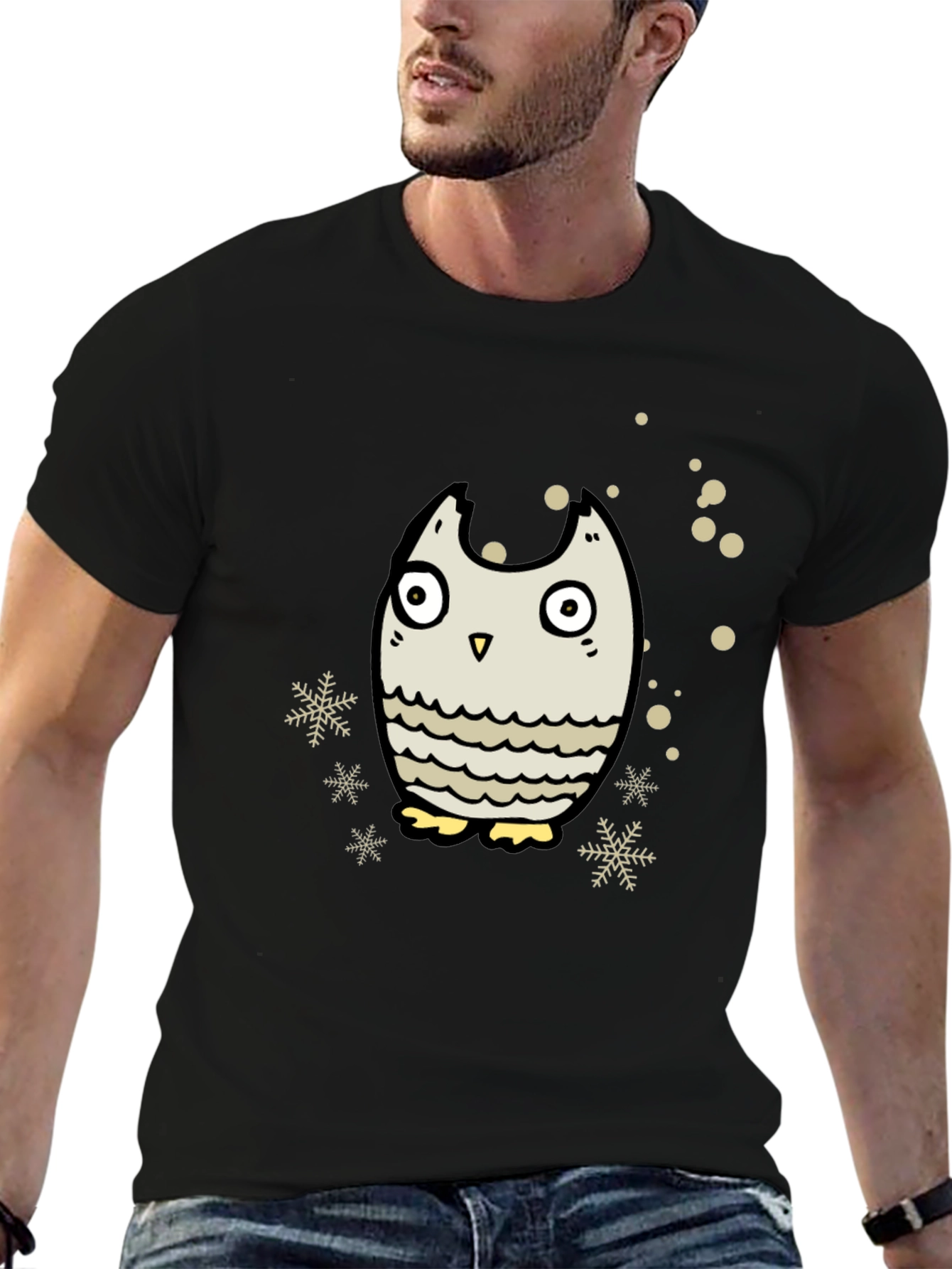 Black Owl Graphic Black T-Shirt - Winter Holiday Design view 6