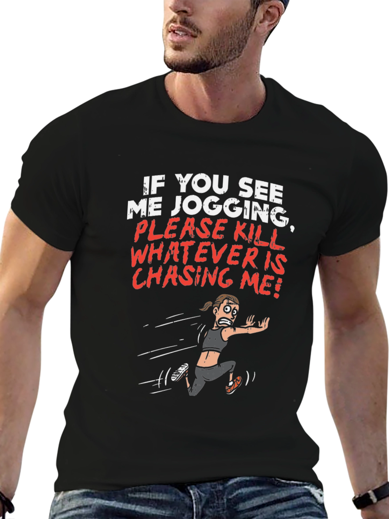 Black Funny Jogging T-Shirt - Kill Whatever is Chasing Me! view 6