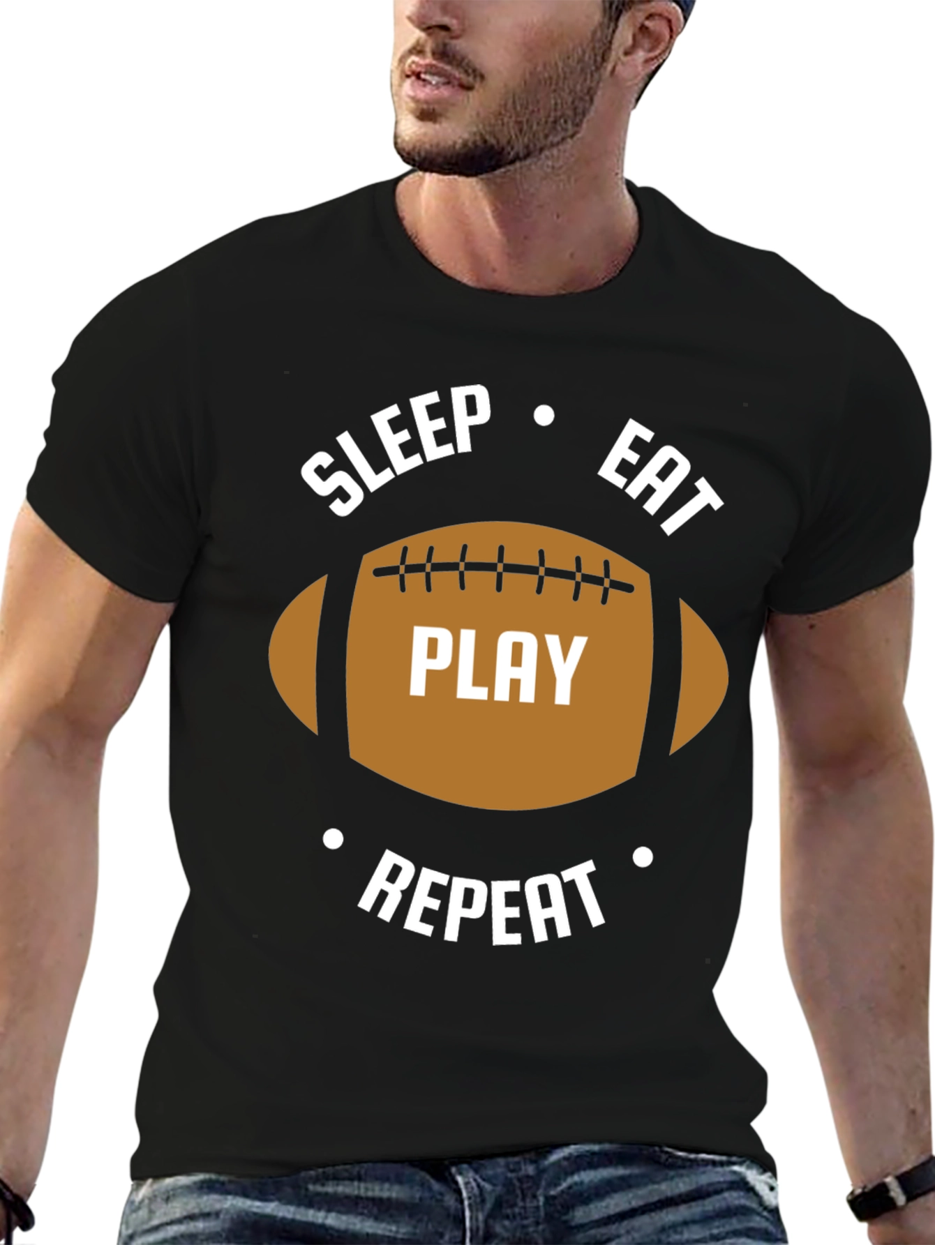 Black Sleep Eat Play Repeat Football Graphic T-Shirt view 6