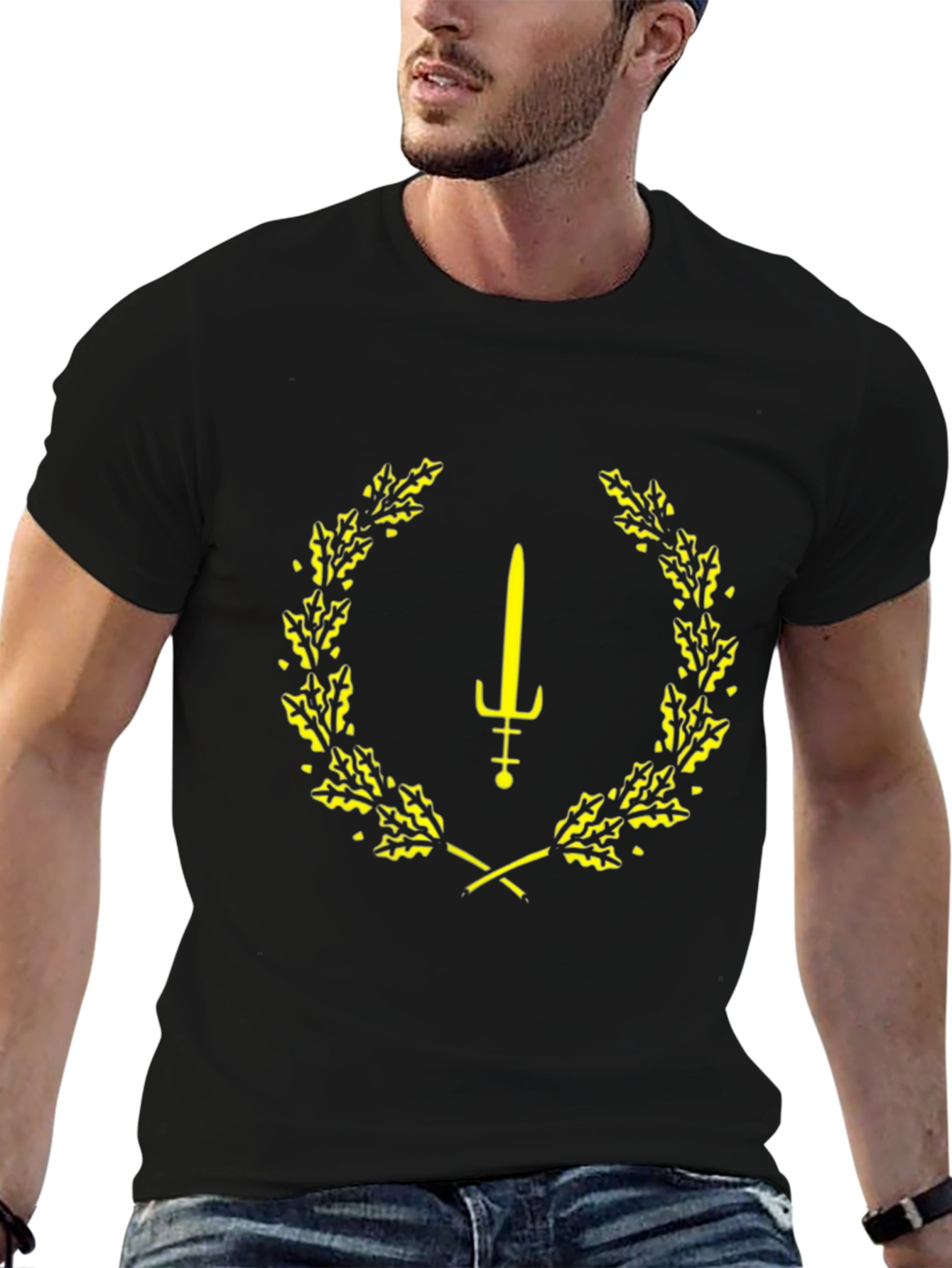 Black Sword & Laurel Wreath Graphic Tee - Black view 6