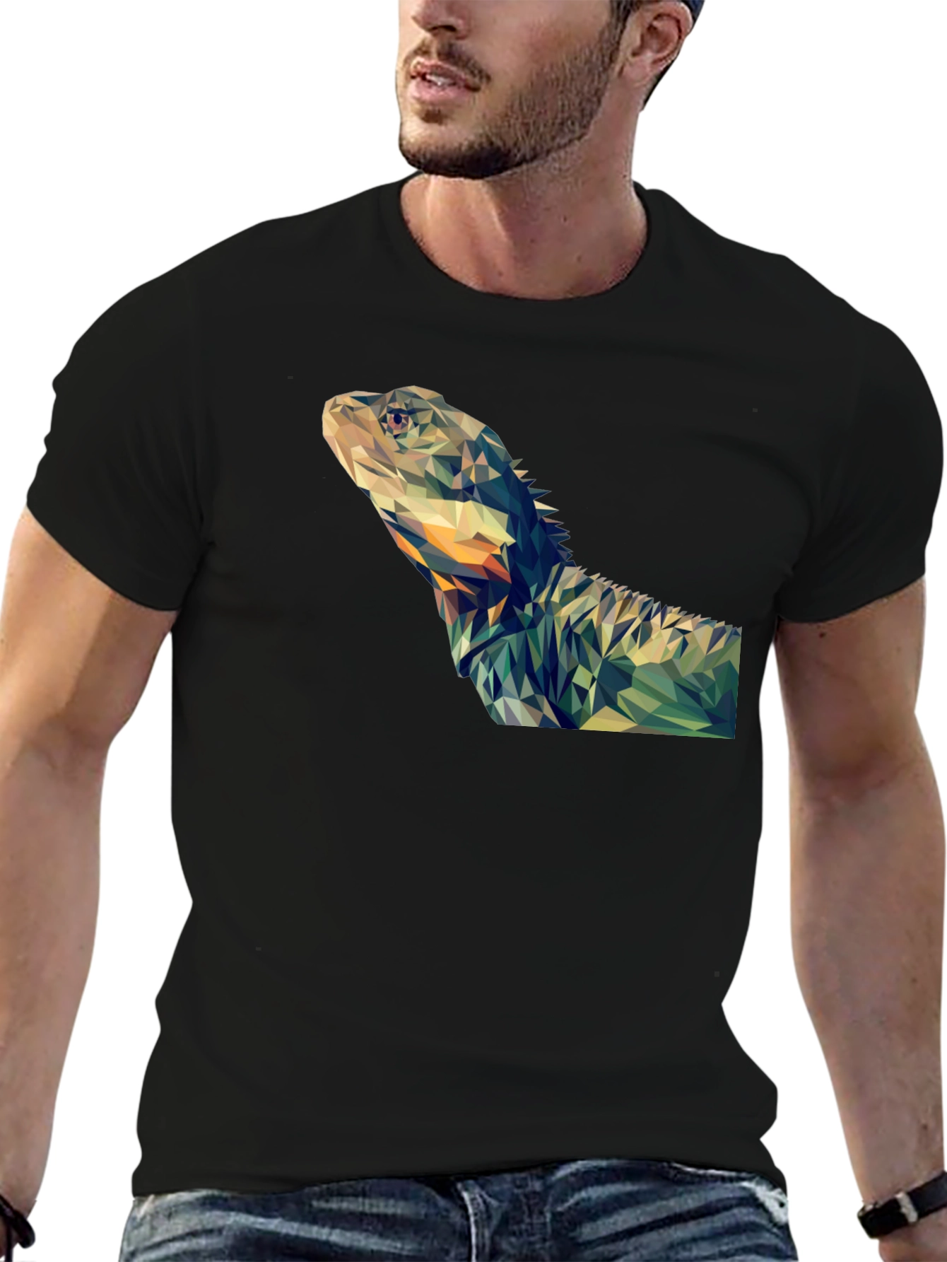 Black Geometric Lizard Graphic T-Shirt - Modern Poly Art Tee view 6