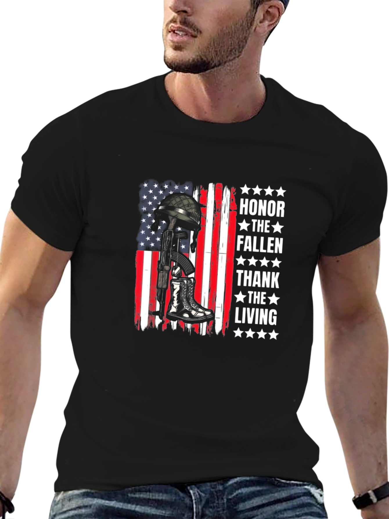Honor Fallen Thank Living American Flag T-Shirt - 6