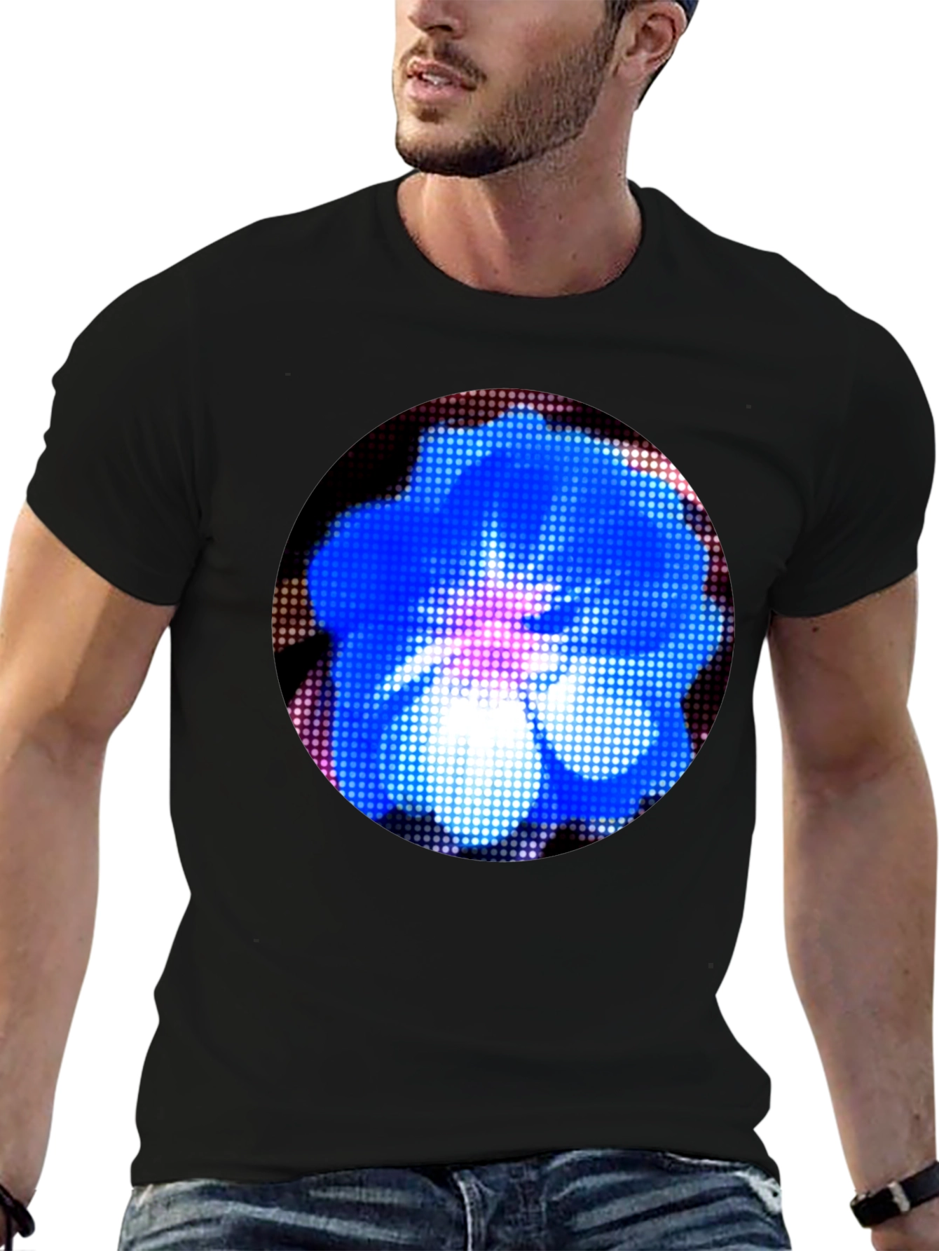 Black Blue Flower Graphic Black T-Shirt view 6