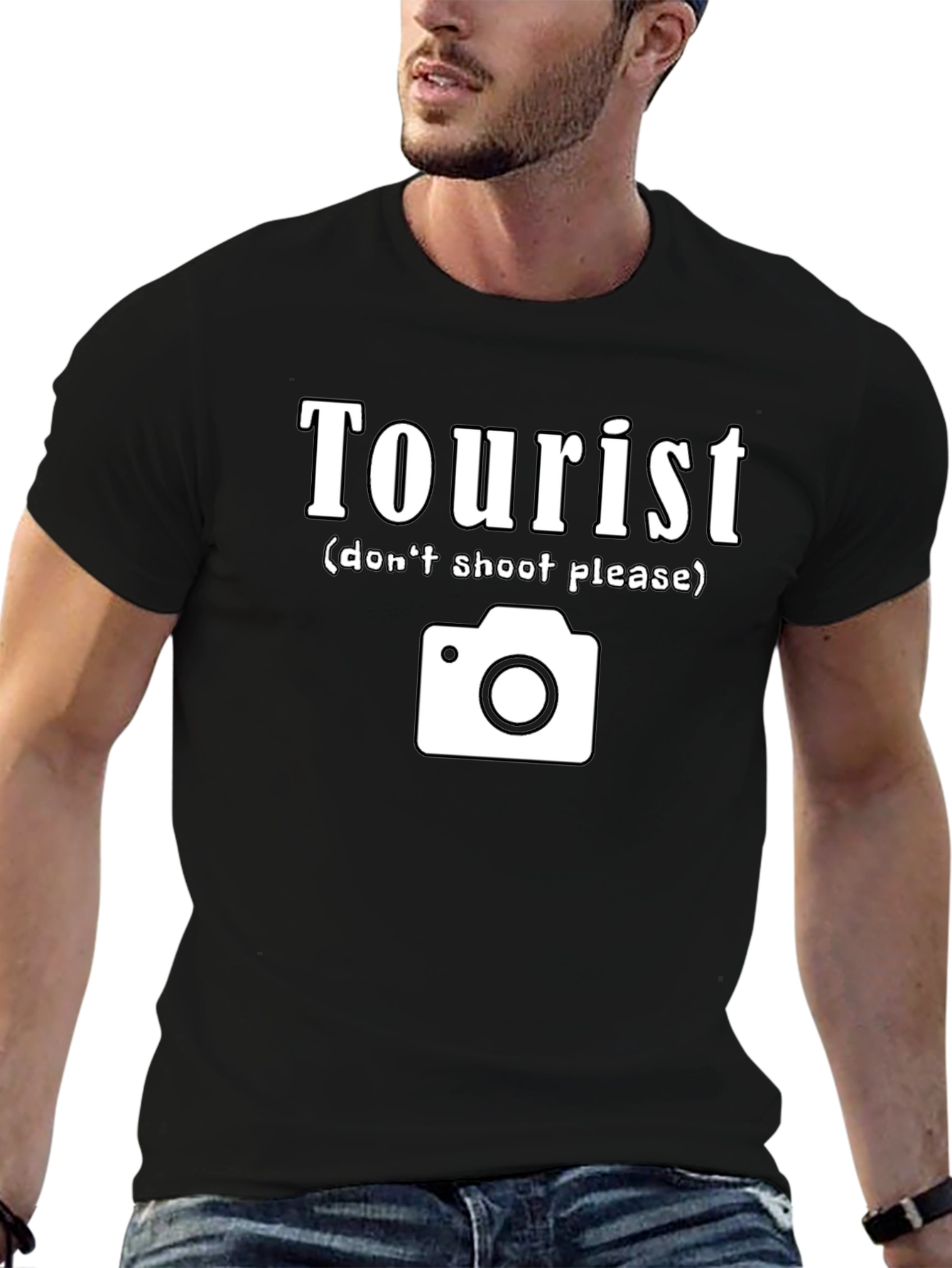 Black Tourist Graphic Tee - Funny Travel Shirt view 6