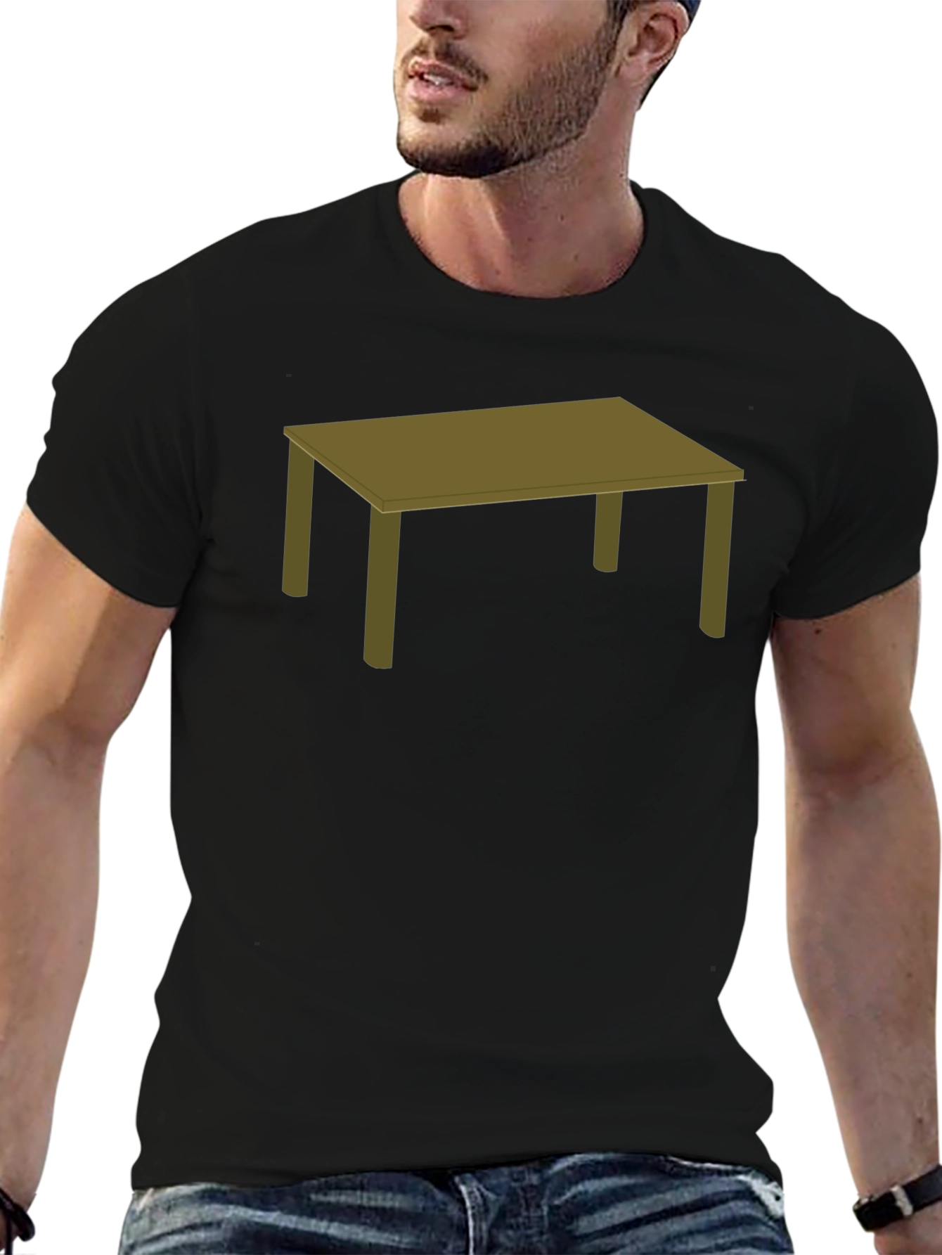 Black Men's Black T-Shirt with Table Graphic Tee view 6