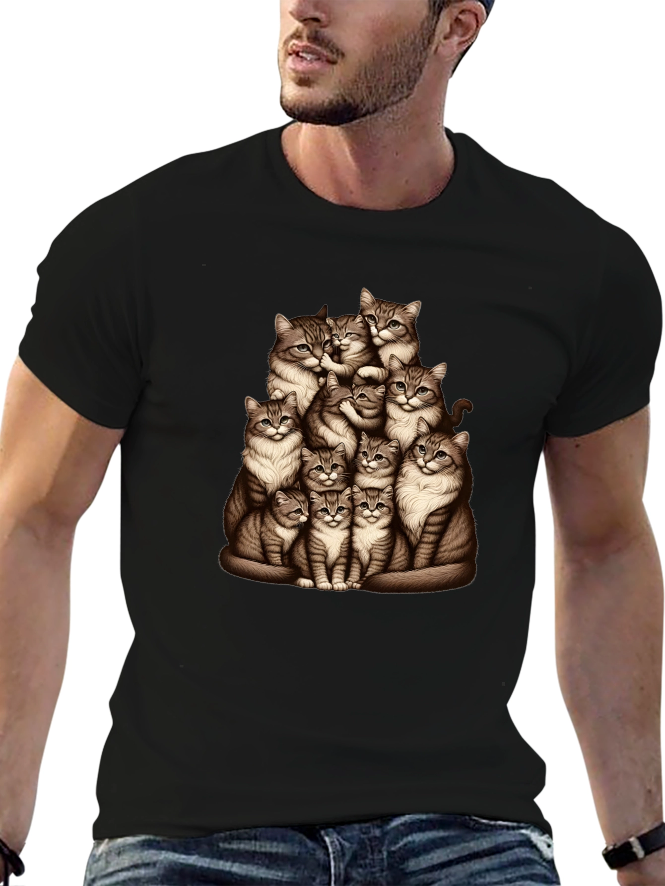 Black Cat Pile T-Shirt - Graphic Tee view 6