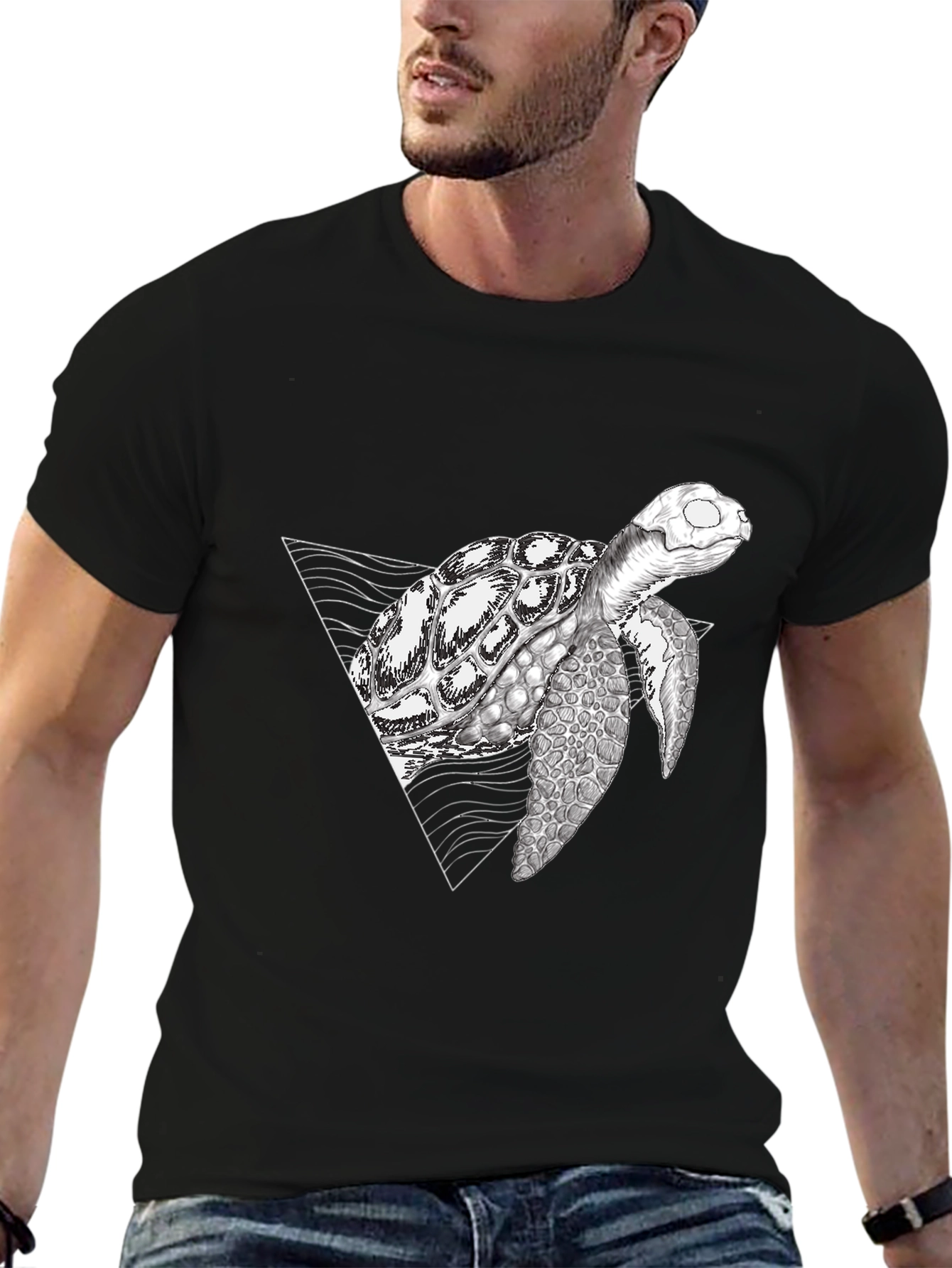 Black Geometric Turtle Black T-Shirt view 6