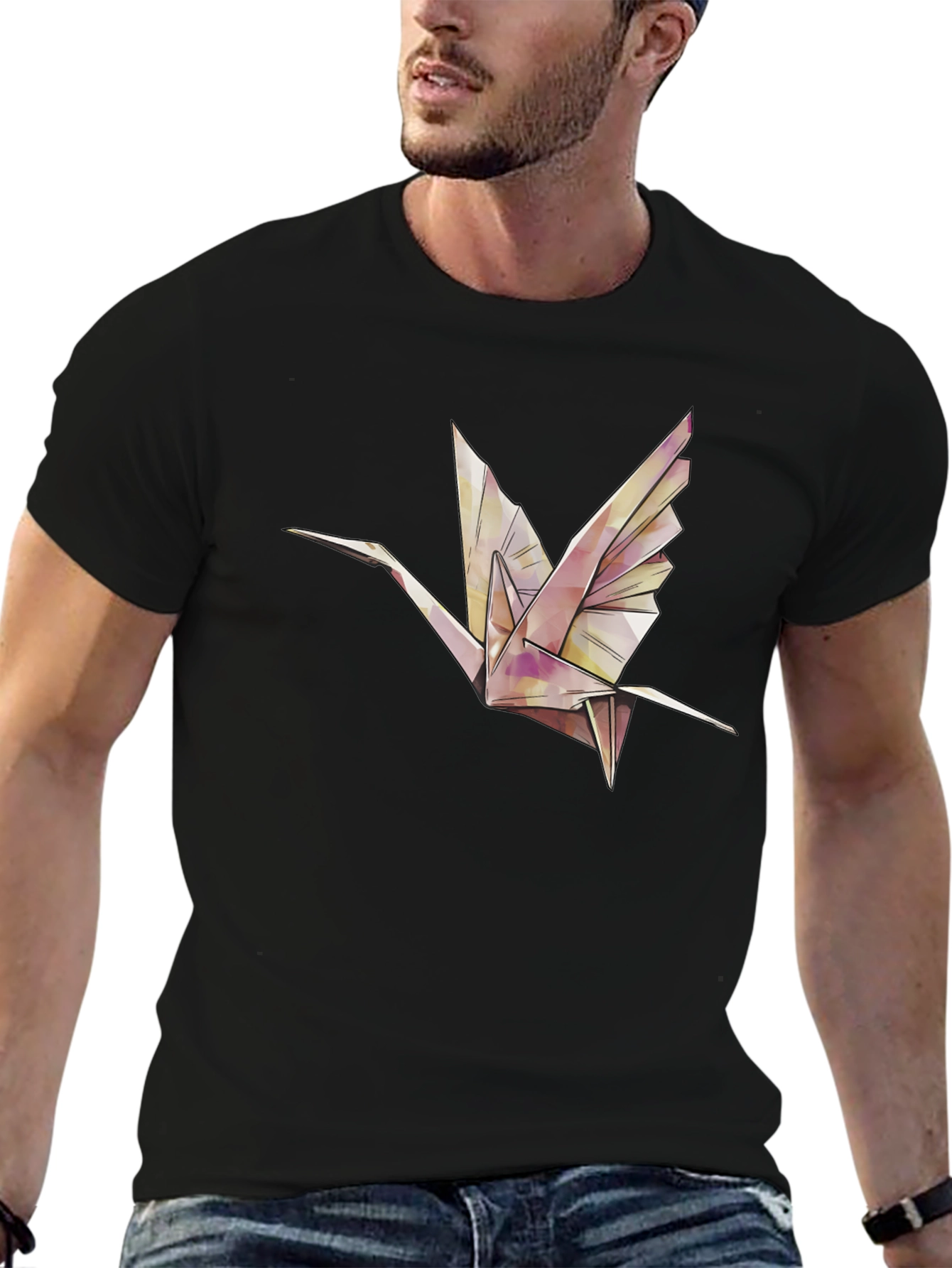 Black Origami Crane Graphic Tee - Stylish Black T-Shirt view 6