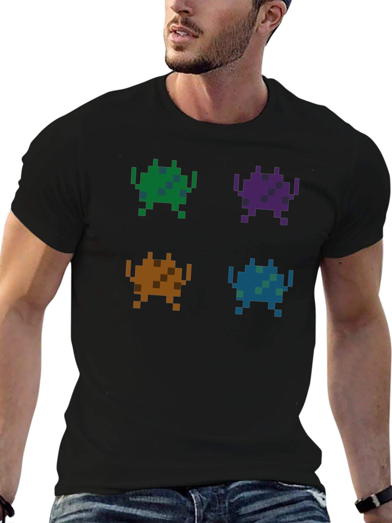 Black Retro Pixel Alien T-Shirt view 6