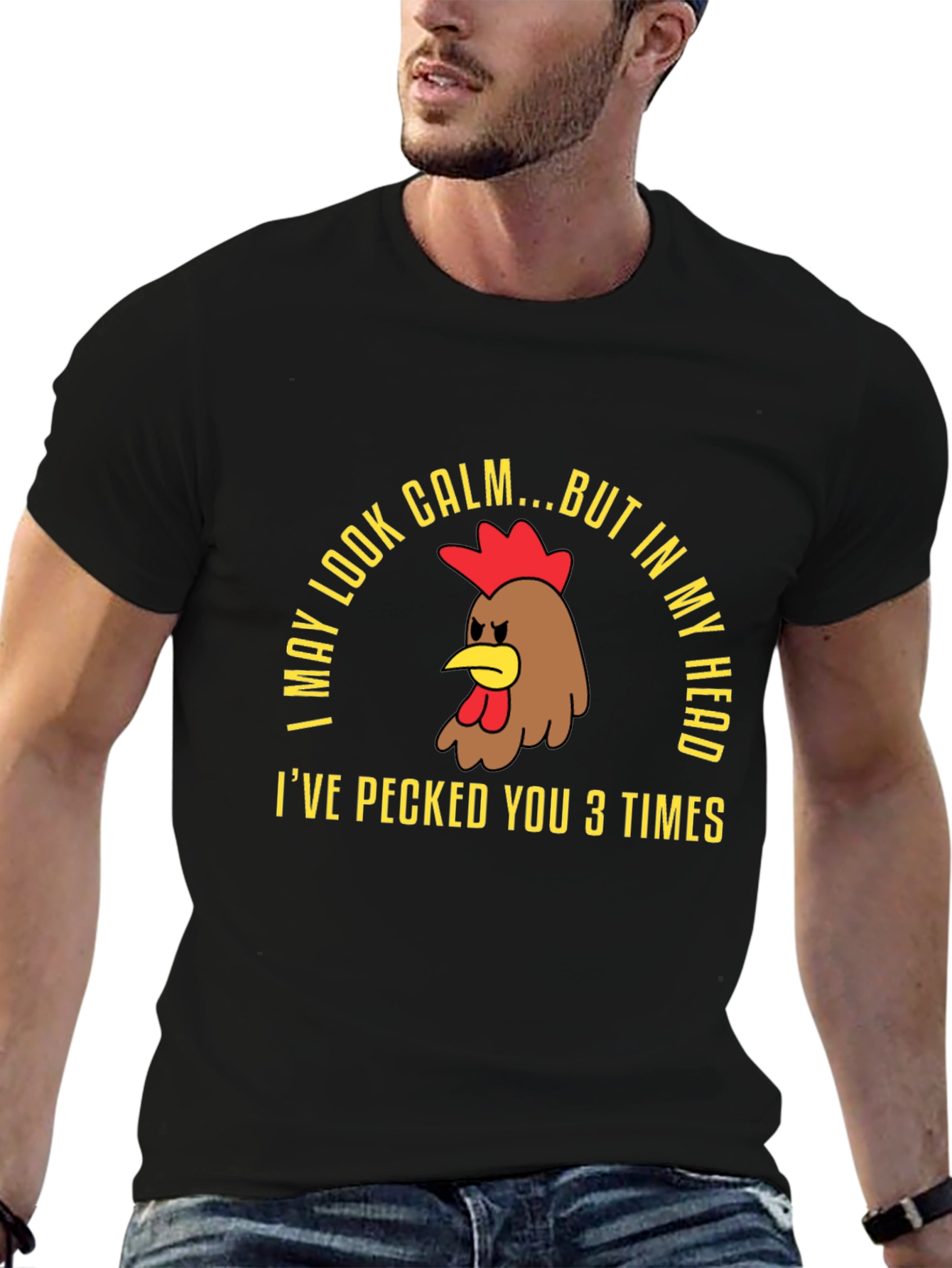 Black Calm Chicken Graphic Tee - Funny Humor T-Shirt view 6