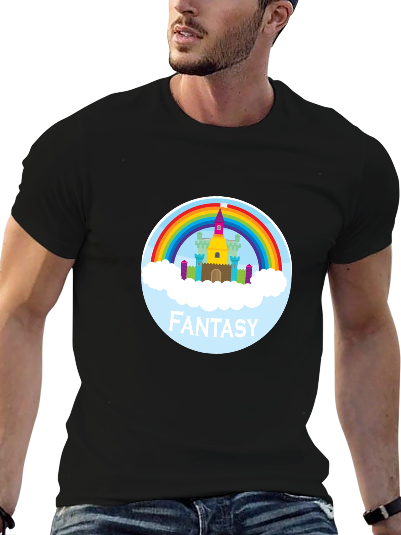 Black Fantasy Castle Rainbow Graphic Tee - Unisex view 6