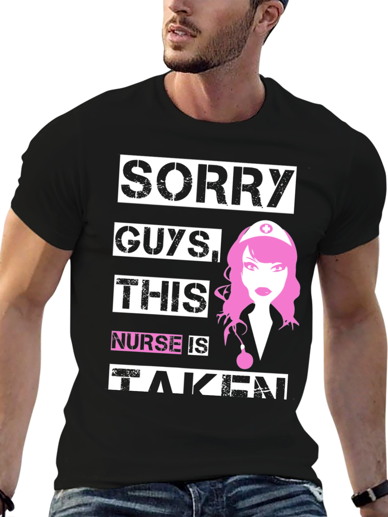 Black Sorry Guys This Nurse is Taken Novelty T-Shirt view 6