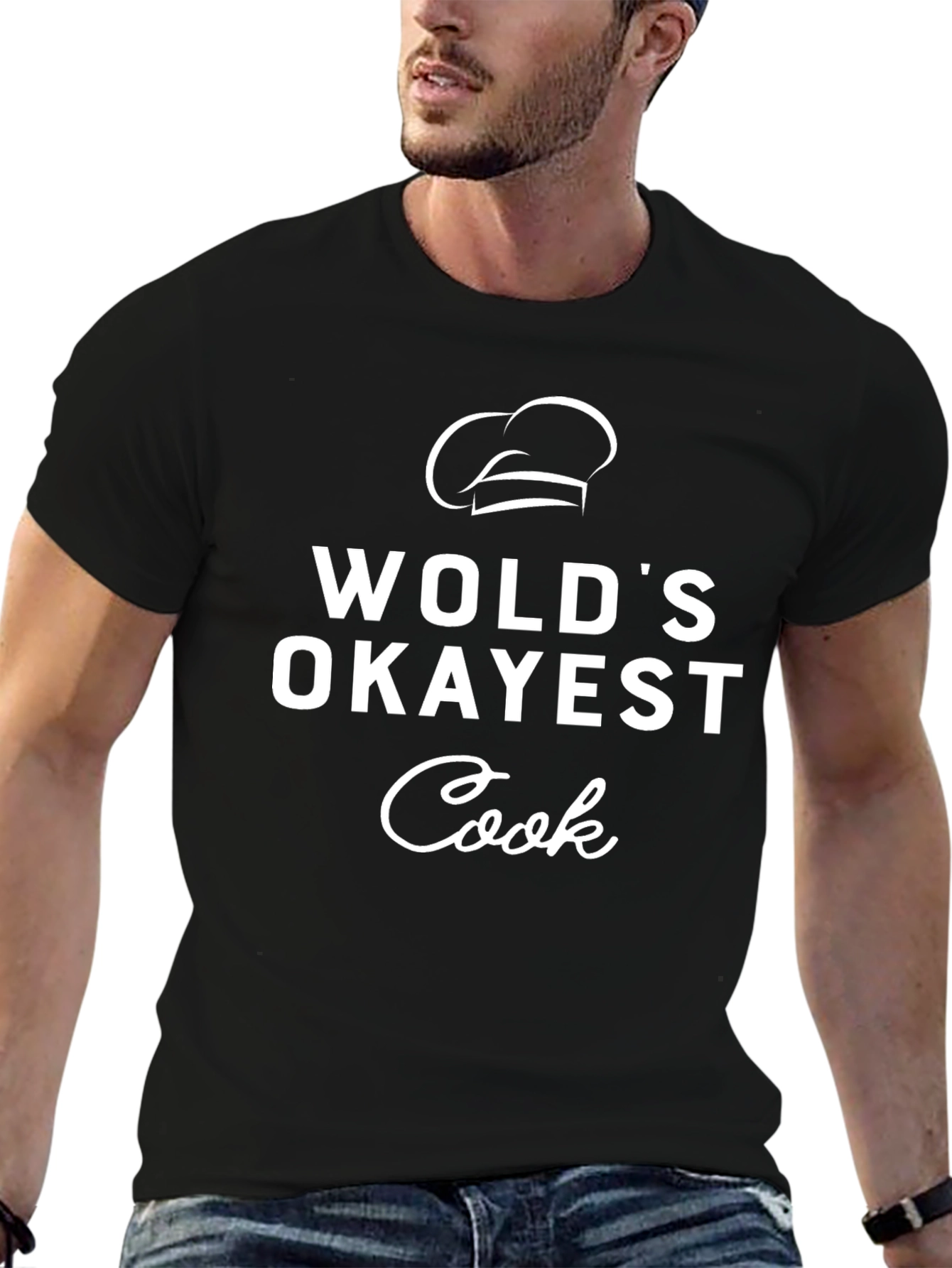 Black World's Okayest Cook T-Shirt Chef Hat Graphic Tee view 6