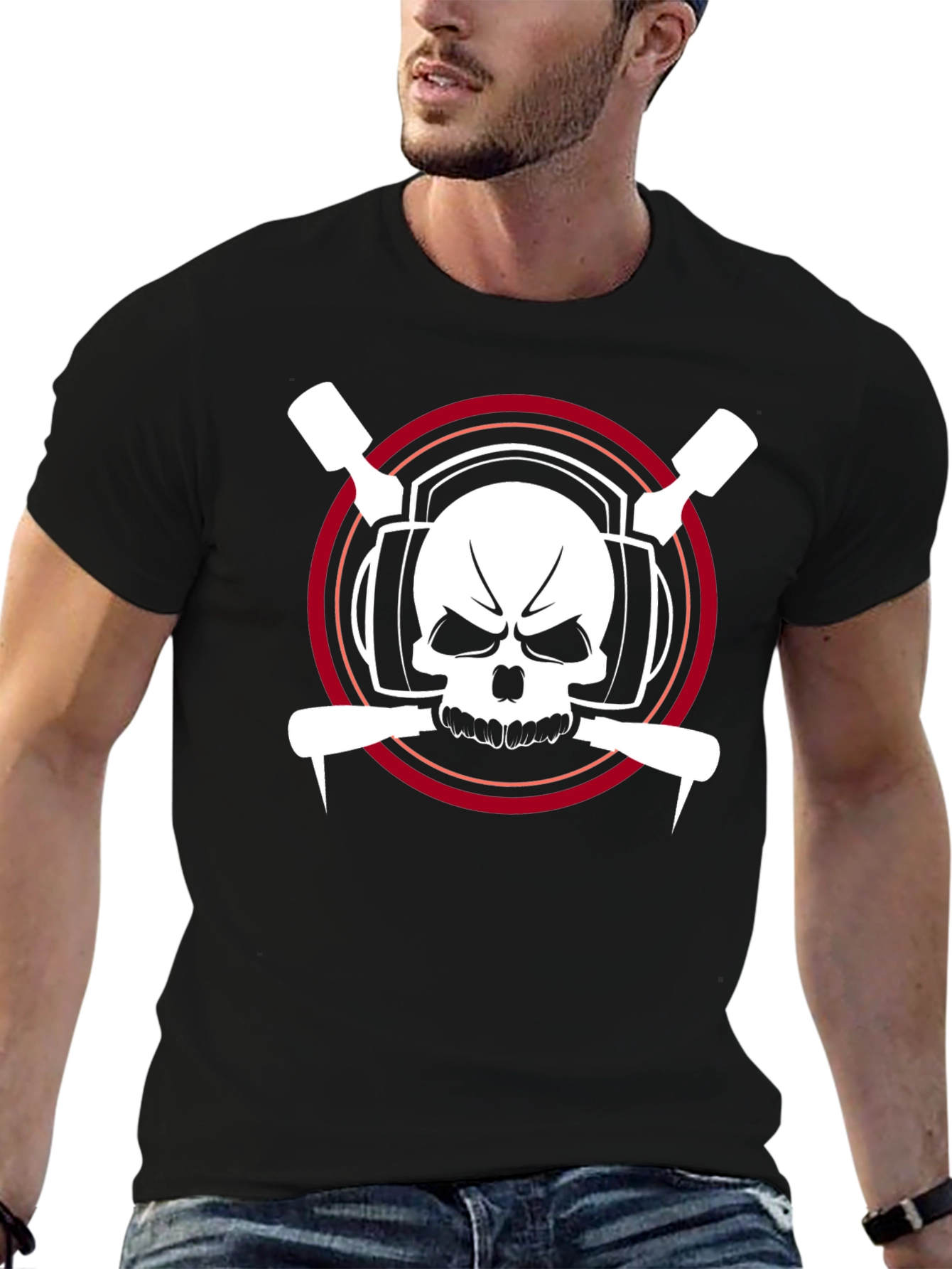 Black Skull & Tools Graphic Print T-Shirt view 6