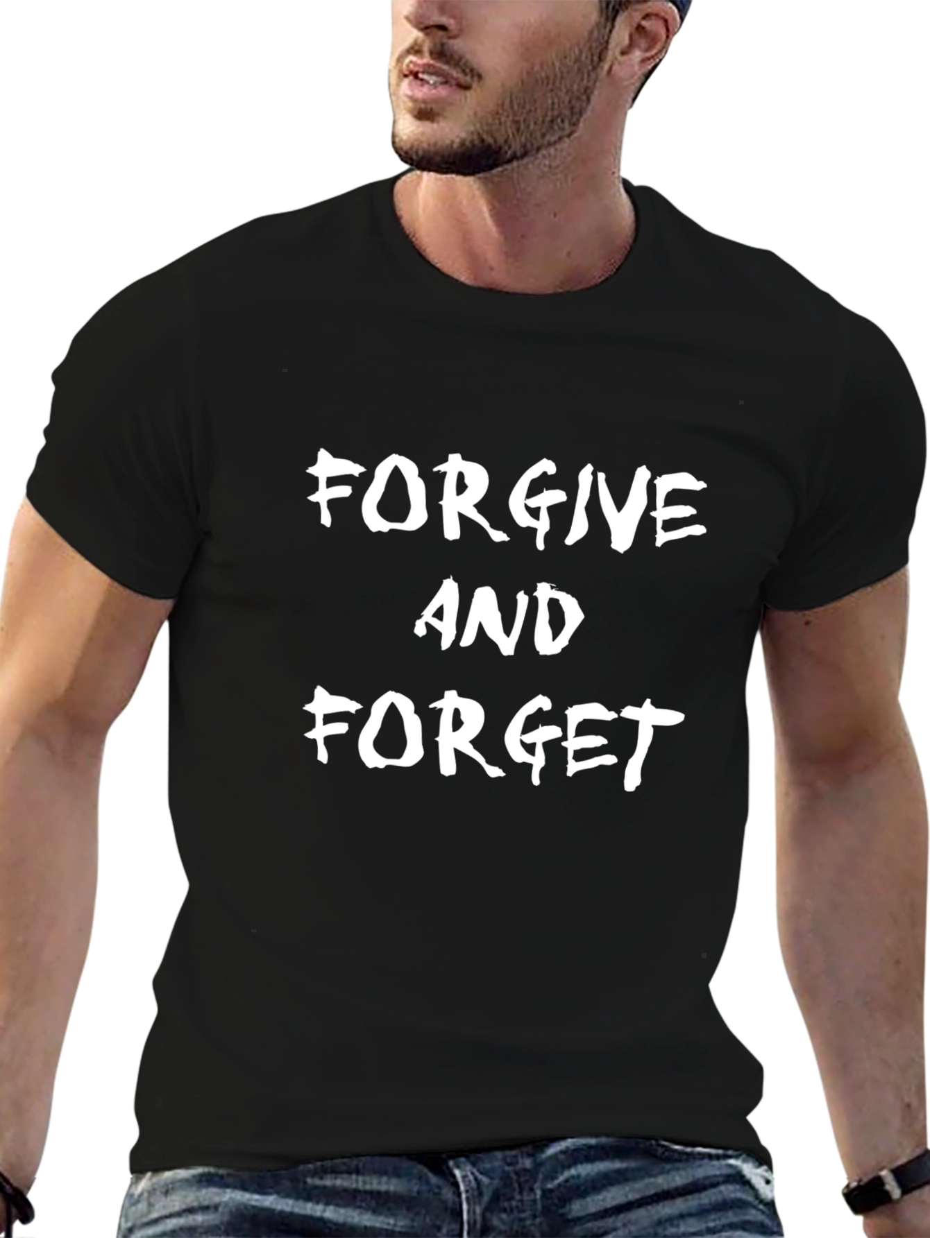 Black Forgive and Forget Black Graphic T-Shirt view 6