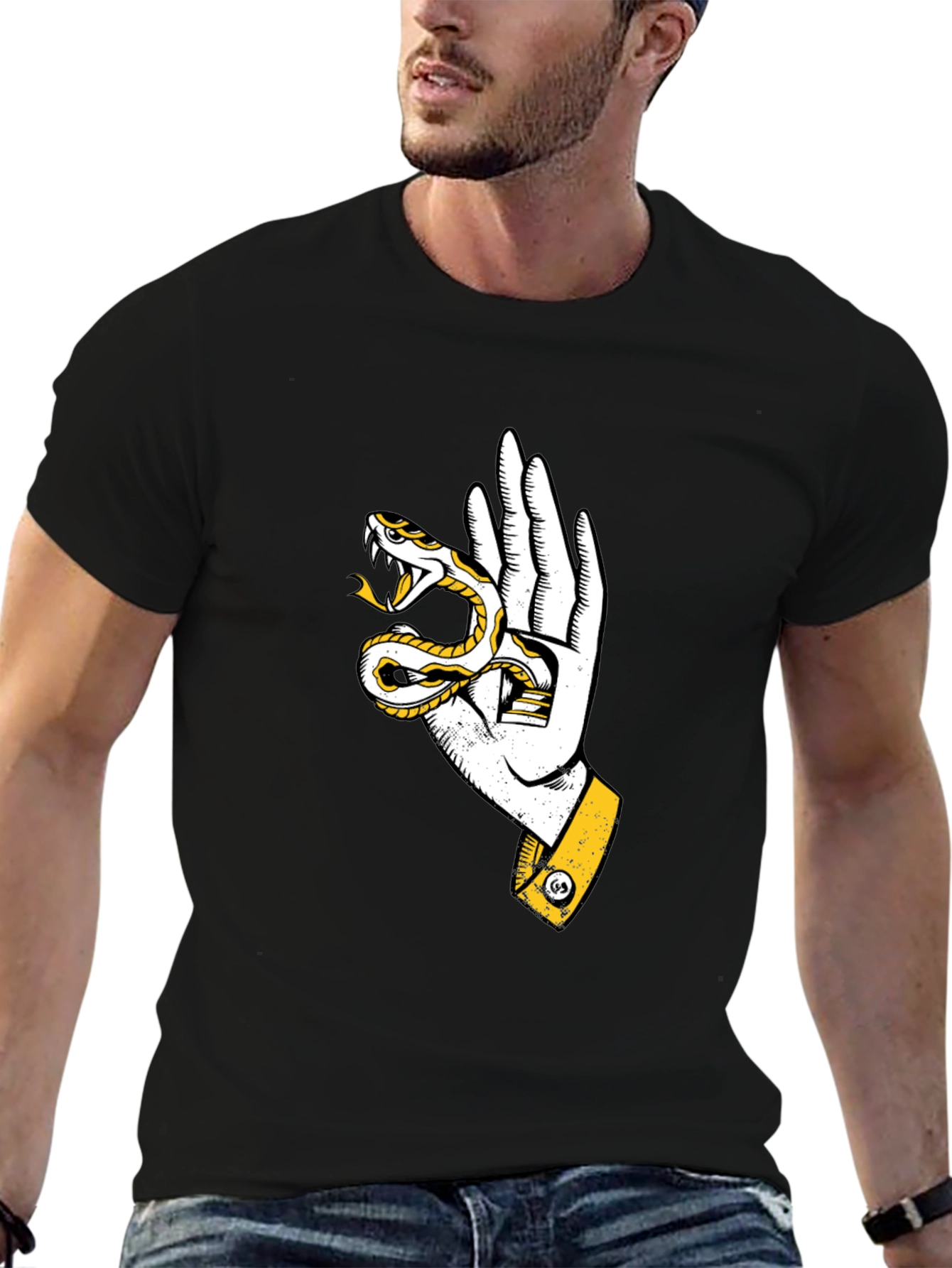 Black Snake Hand Graphic Tee - Stylish Black T-Shirt view 6