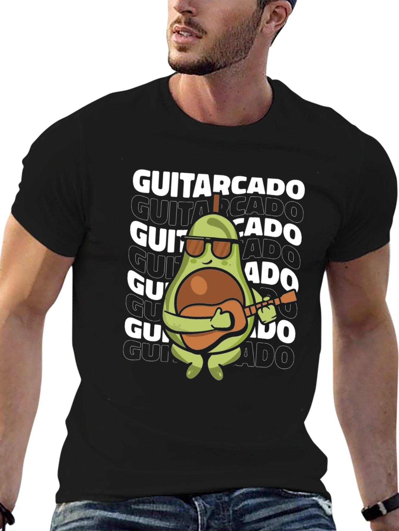 Black Guitarcado Graphic Tee - Avocado Guitarist view 6