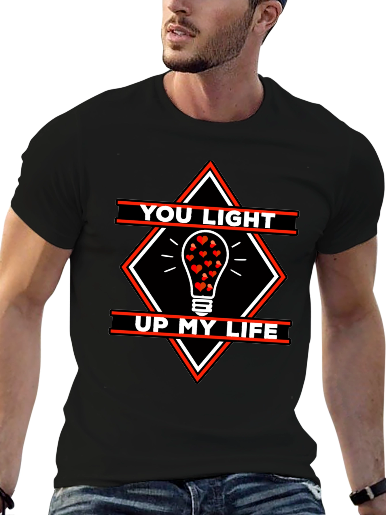 Black Romantic Love You Light Up My Life Graphic T-Shirt view 6