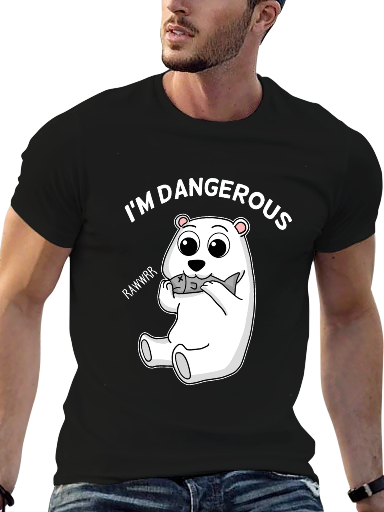 Black I'm Dangerous Polar Bear Black T-Shirt view 6