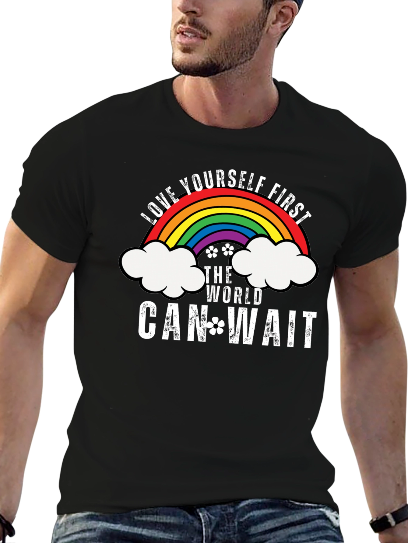 Black Love Yourself First Graphic Tee - Rainbow Design view 6
