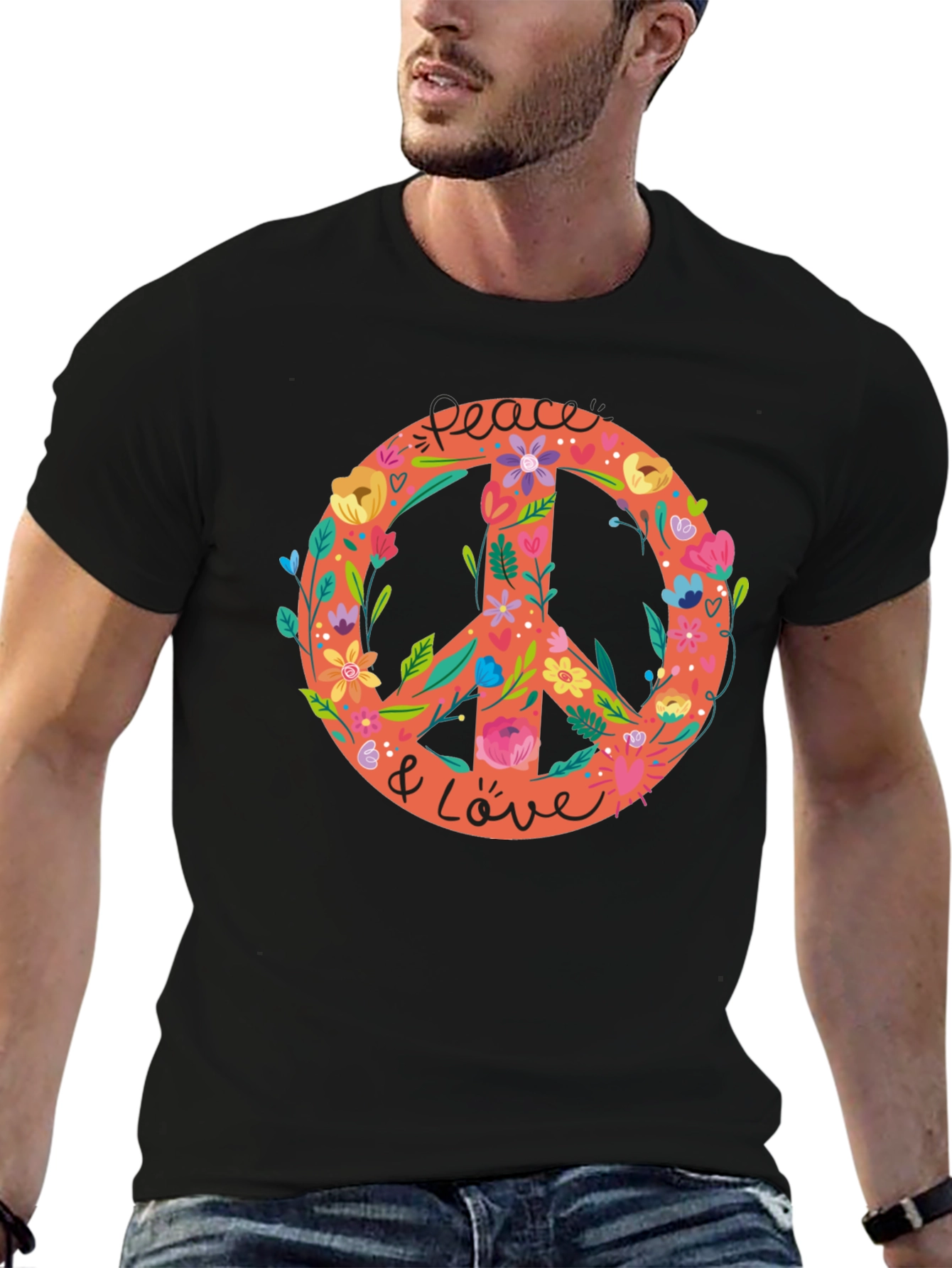 Black Peace & Love Floral Graphic Tee view 6