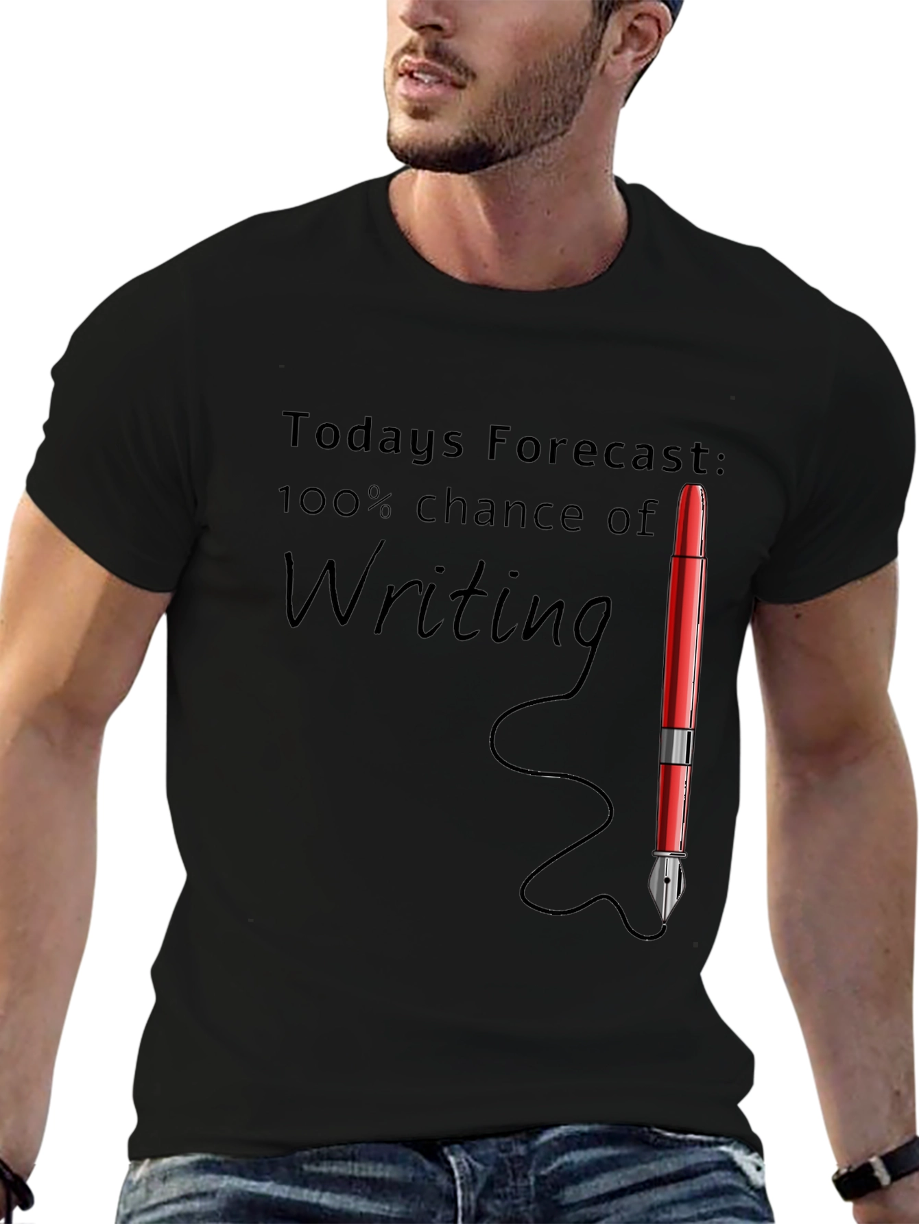 Black Writer's Forecast T-Shirt - 100% Chance of Writing! view 6