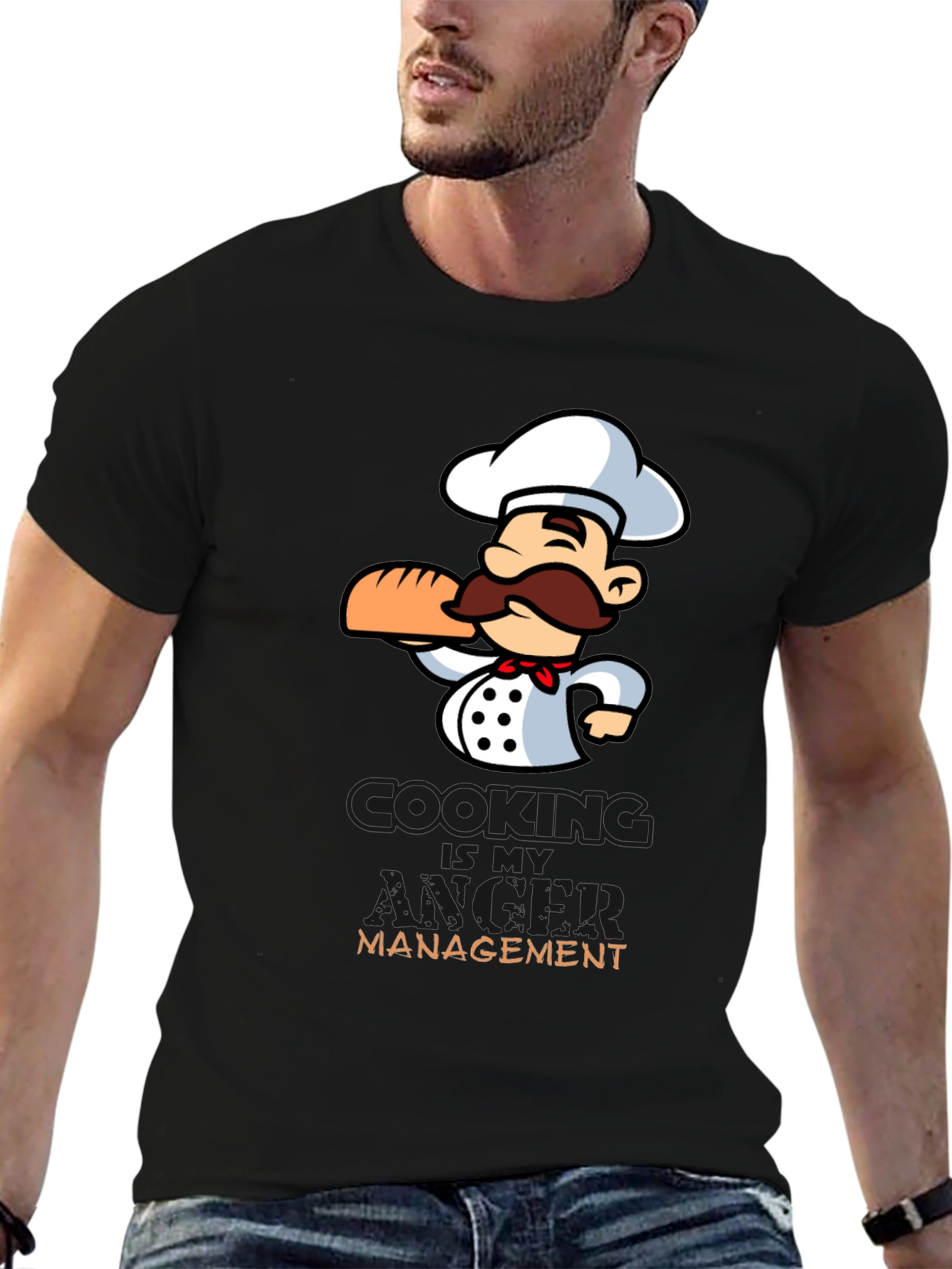 Black Chef Cartoon Graphic T-Shirt - Cooking Management view 6