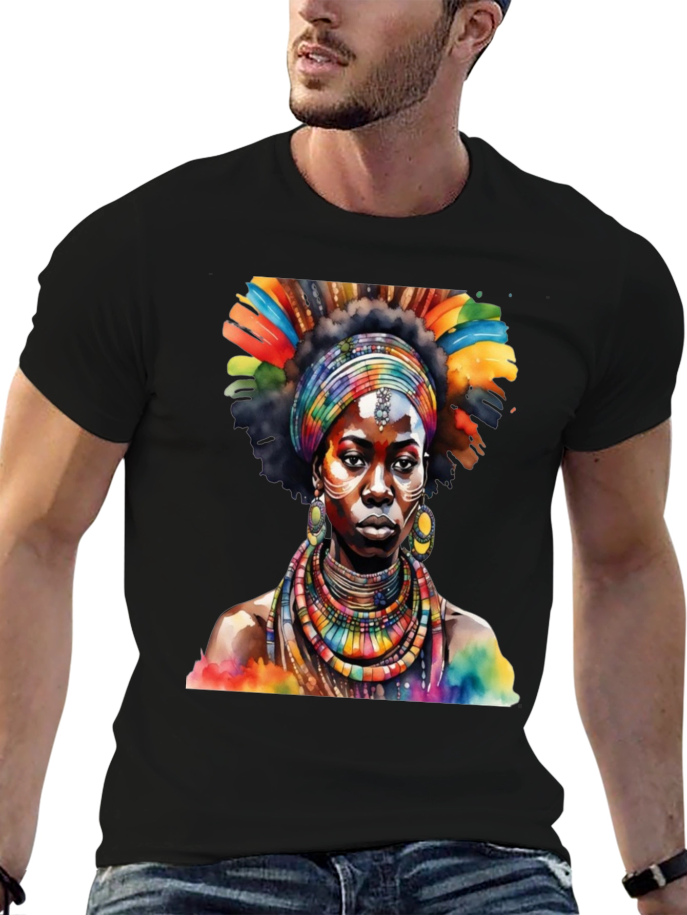 African Queen Watercolor Graphic Tee - Black - 6