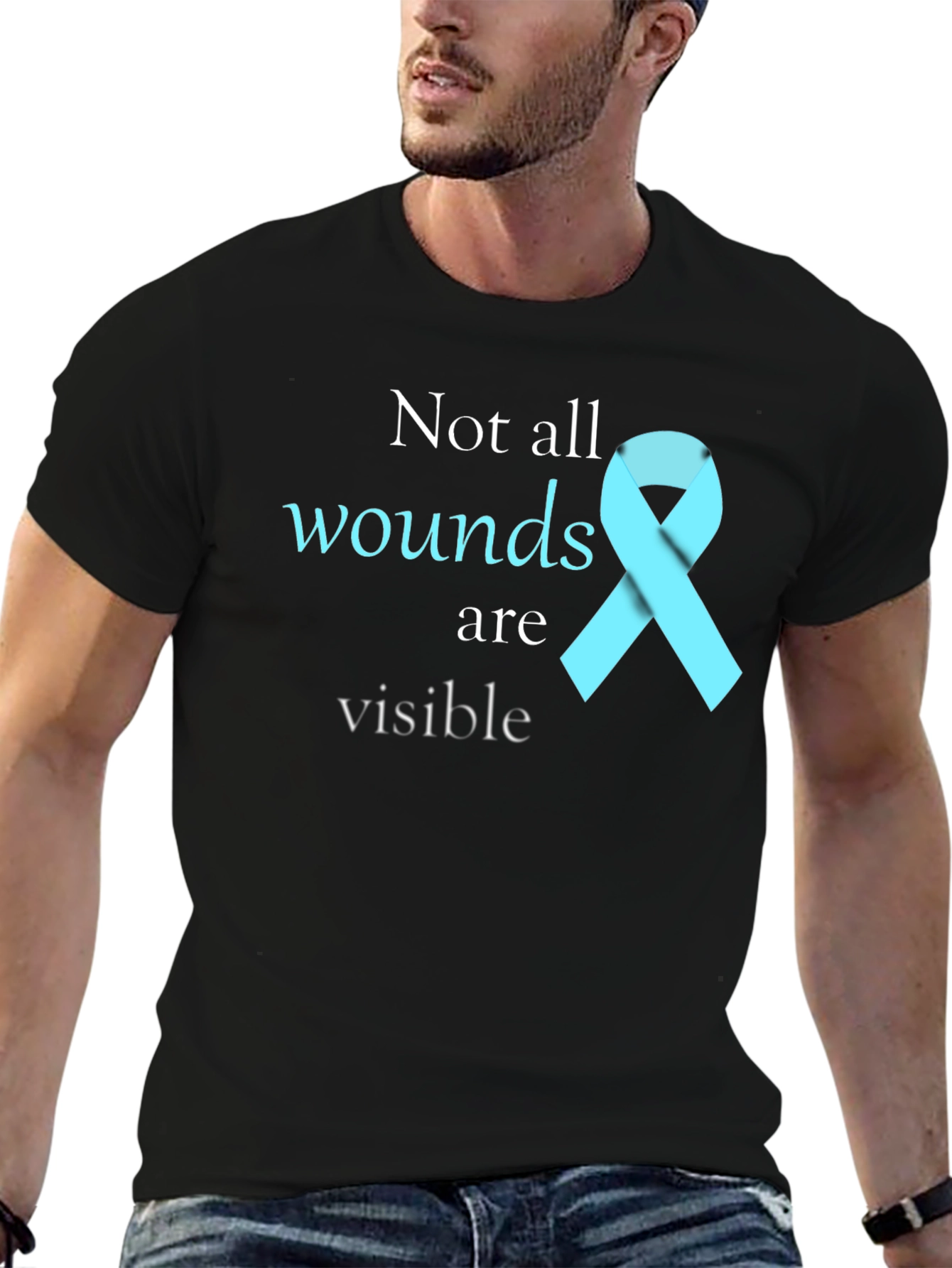 Black Not All Wounds Visible Awareness T-Shirt view 6