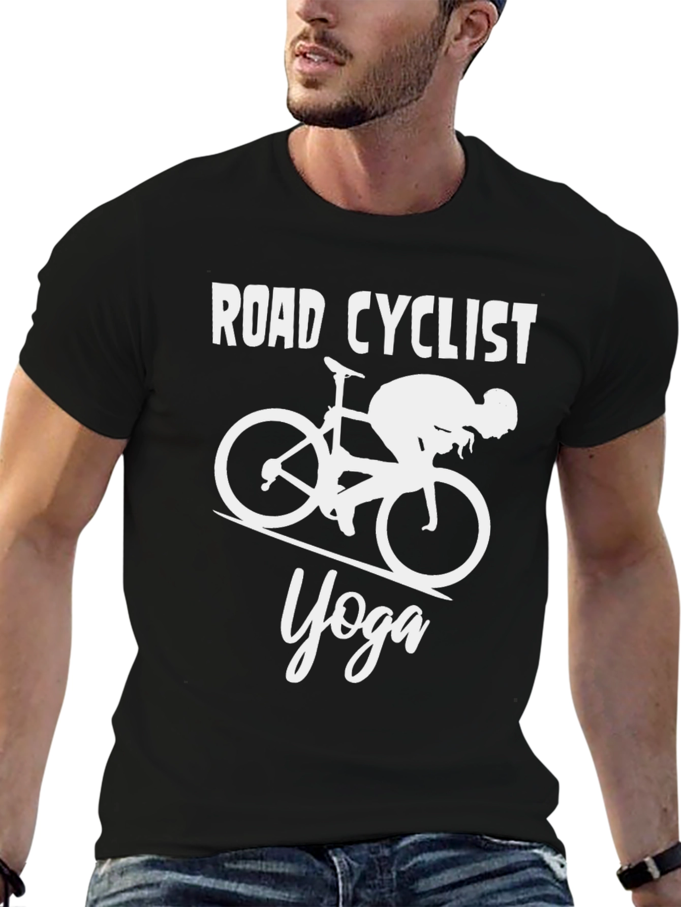 Black Road Cyclist Yoga Graphic T-Shirt - Black view 6