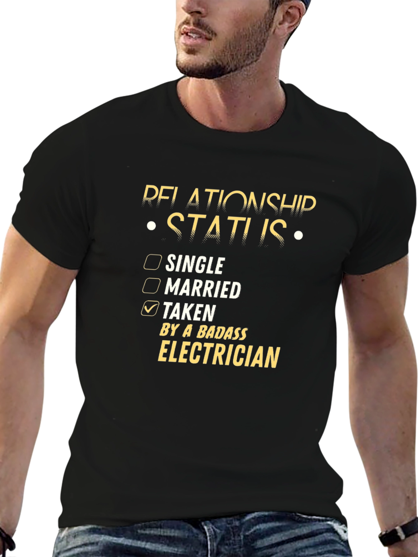 Black Badass Electrician Relationship Status T-Shirt view 6