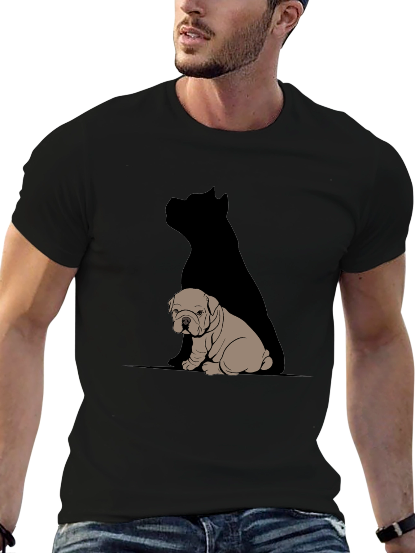 Black Bulldog & Shadow Graphic T-Shirt - Modern Casual Tee view 6