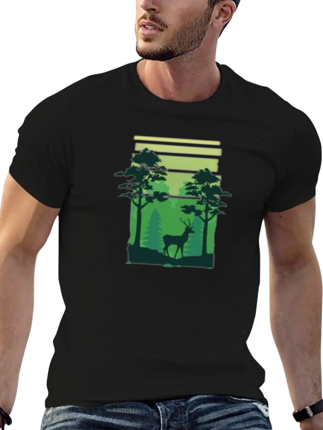 Black Deer in Forest Graphic T-Shirt - Nature Lover Tee view 6