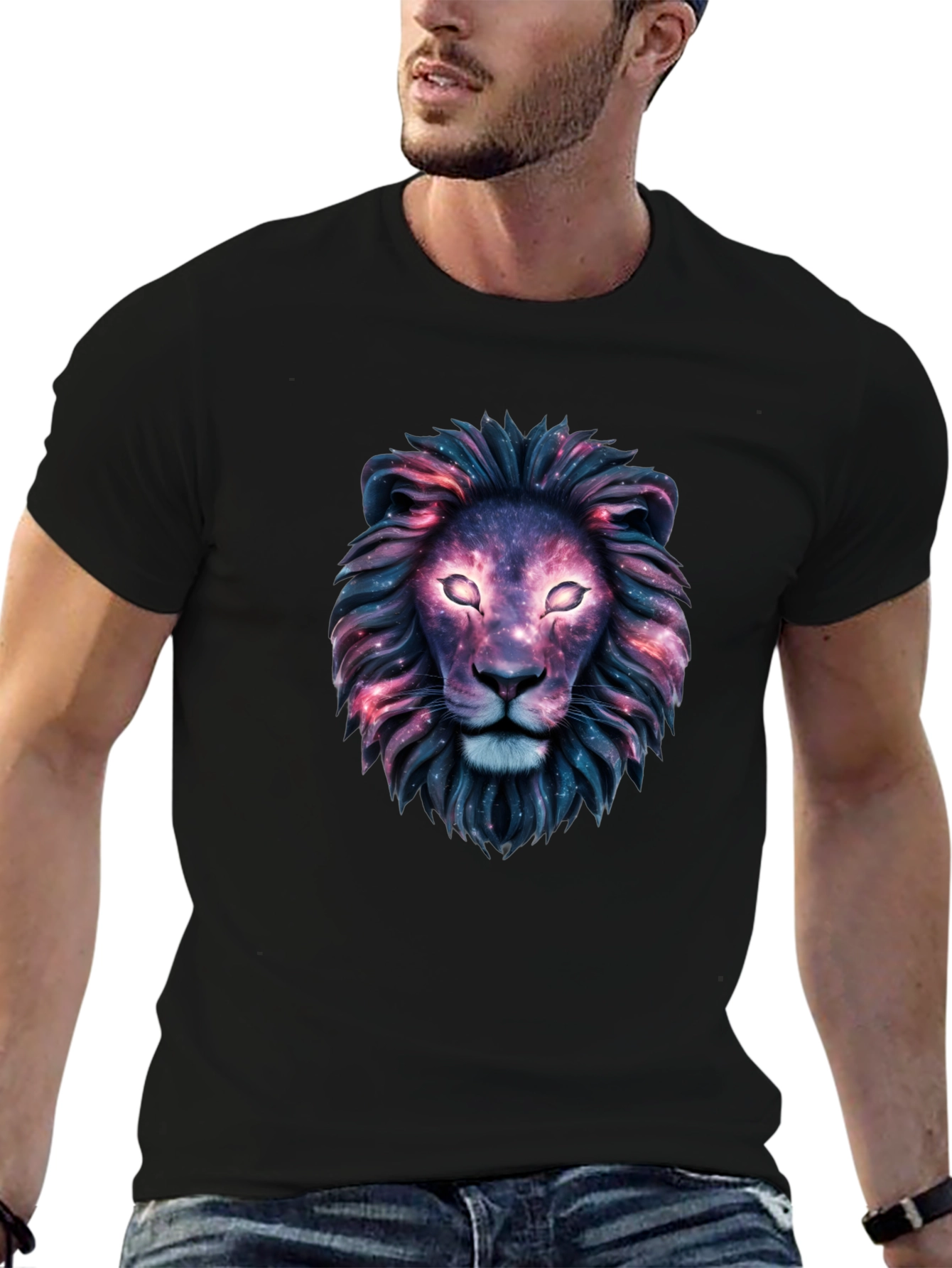Black Galaxy Lion Graphic Tee - Cosmic Style view 6