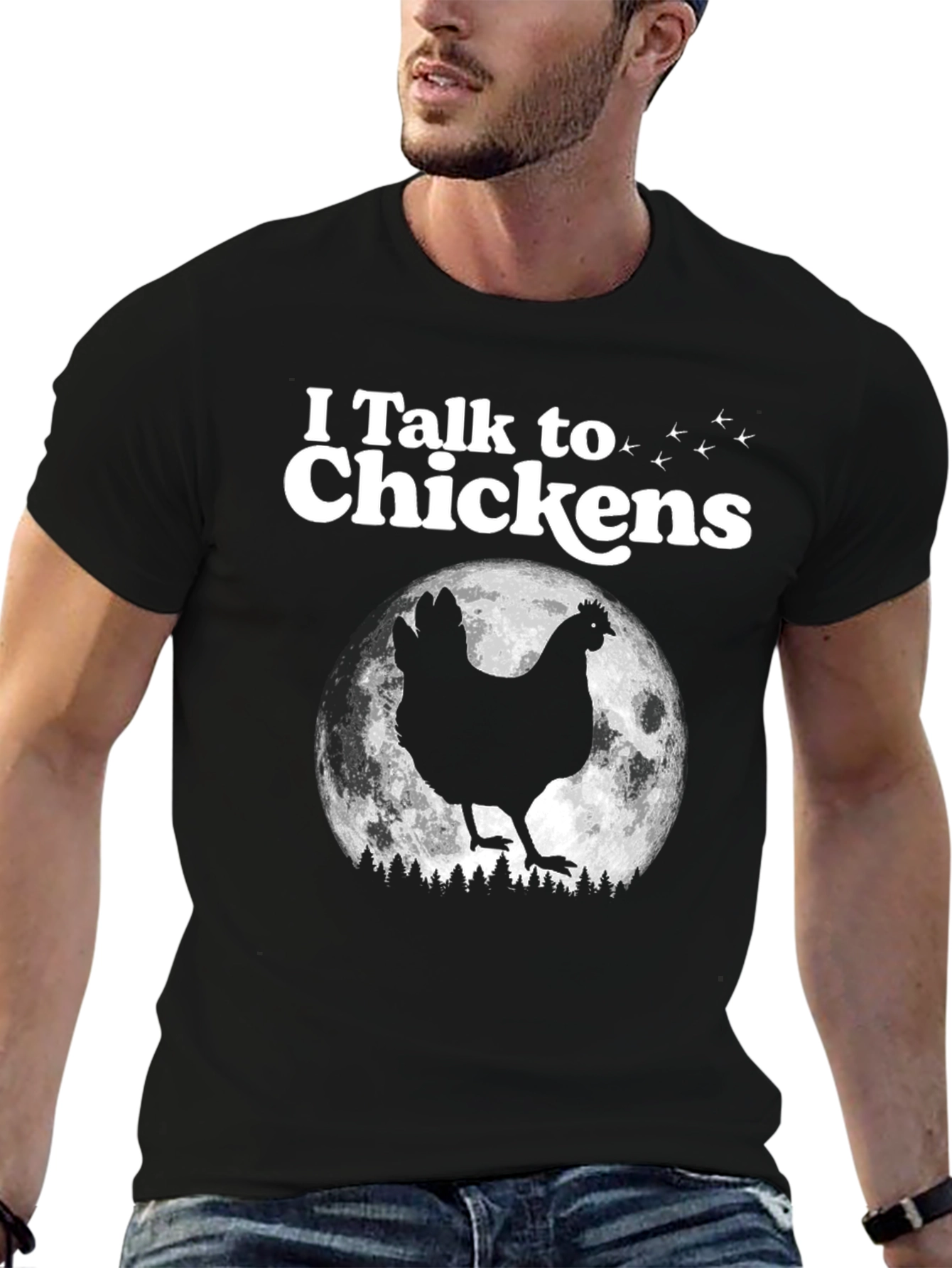 Black I Talk to Chickens Graphic Tee - Funny Animal Lover T-Shirt view 6