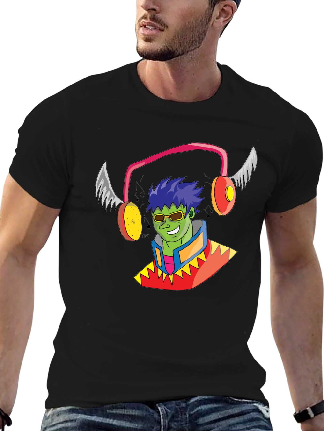 Black Funky Cartoon Character Black T-Shirt view 6