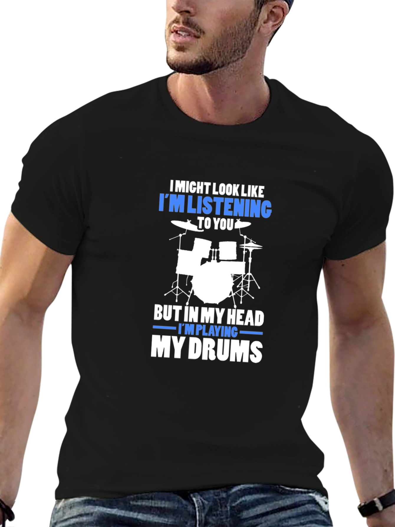 Black Drummer T-Shirt: "I'm Playing My Drums" view 6