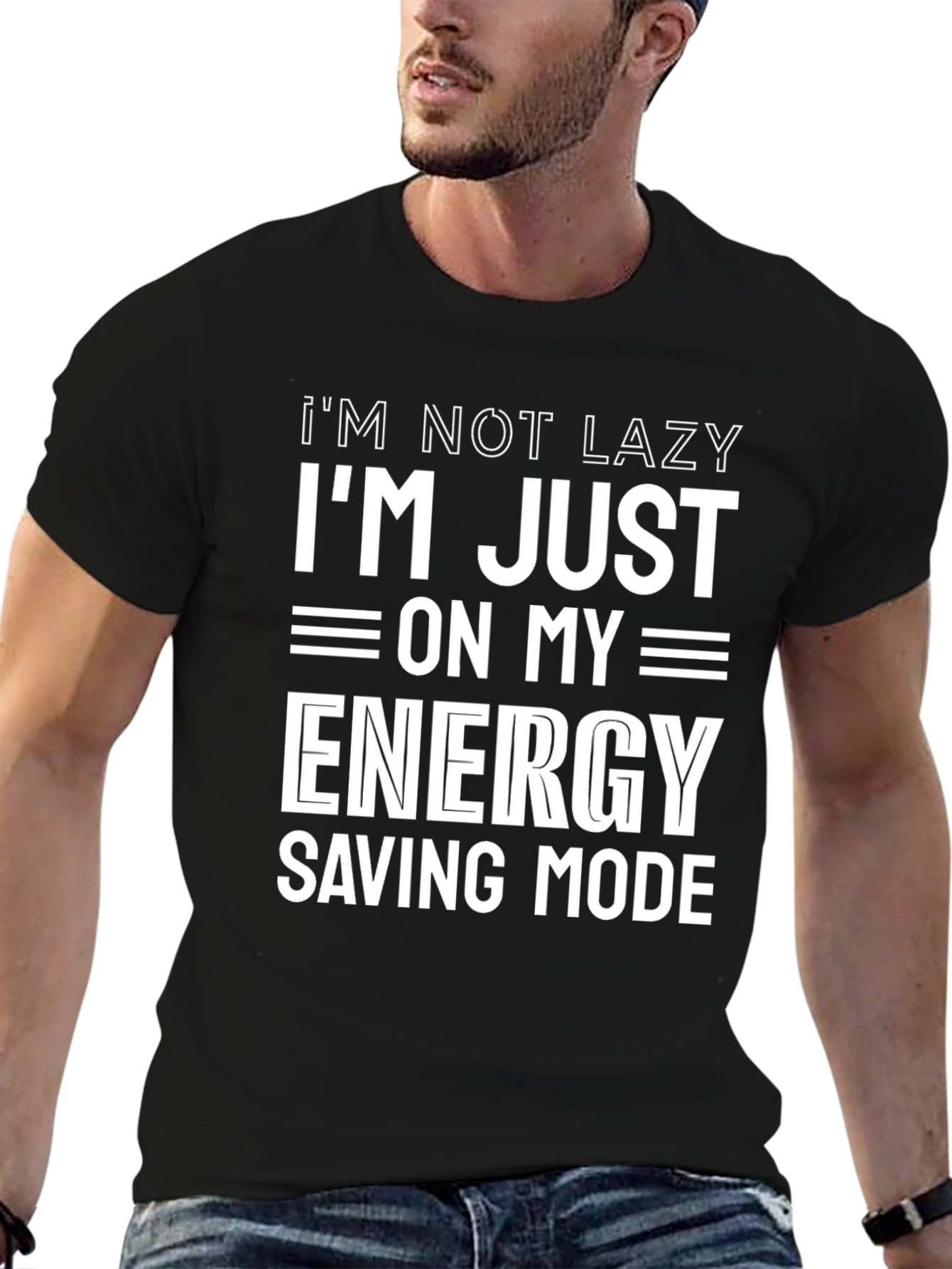 Black Energy Saving Mode Funny Graphic Tee view 6