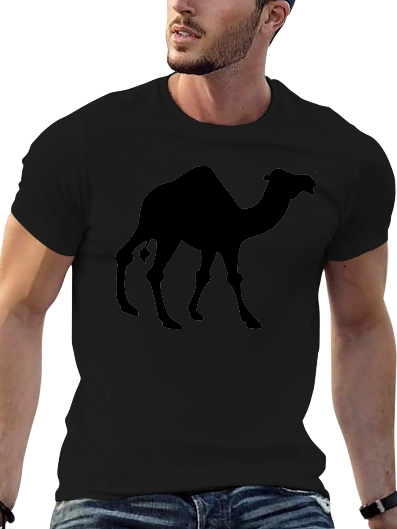 Black Camel Silhouette Black T-Shirt - Desert Animal Graphic Tee view 6