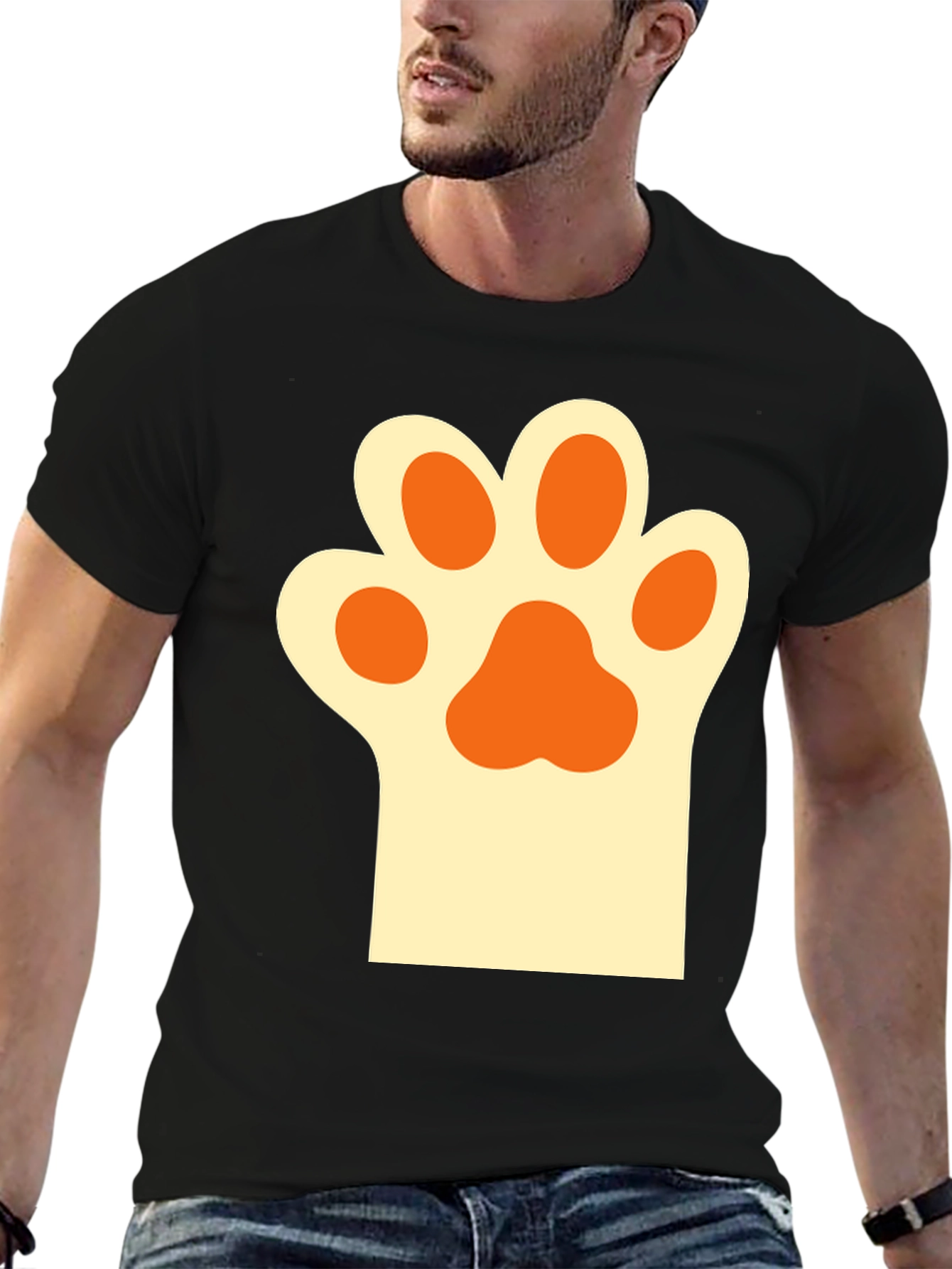 Black Cute Cat Paw Print T-Shirt view 6