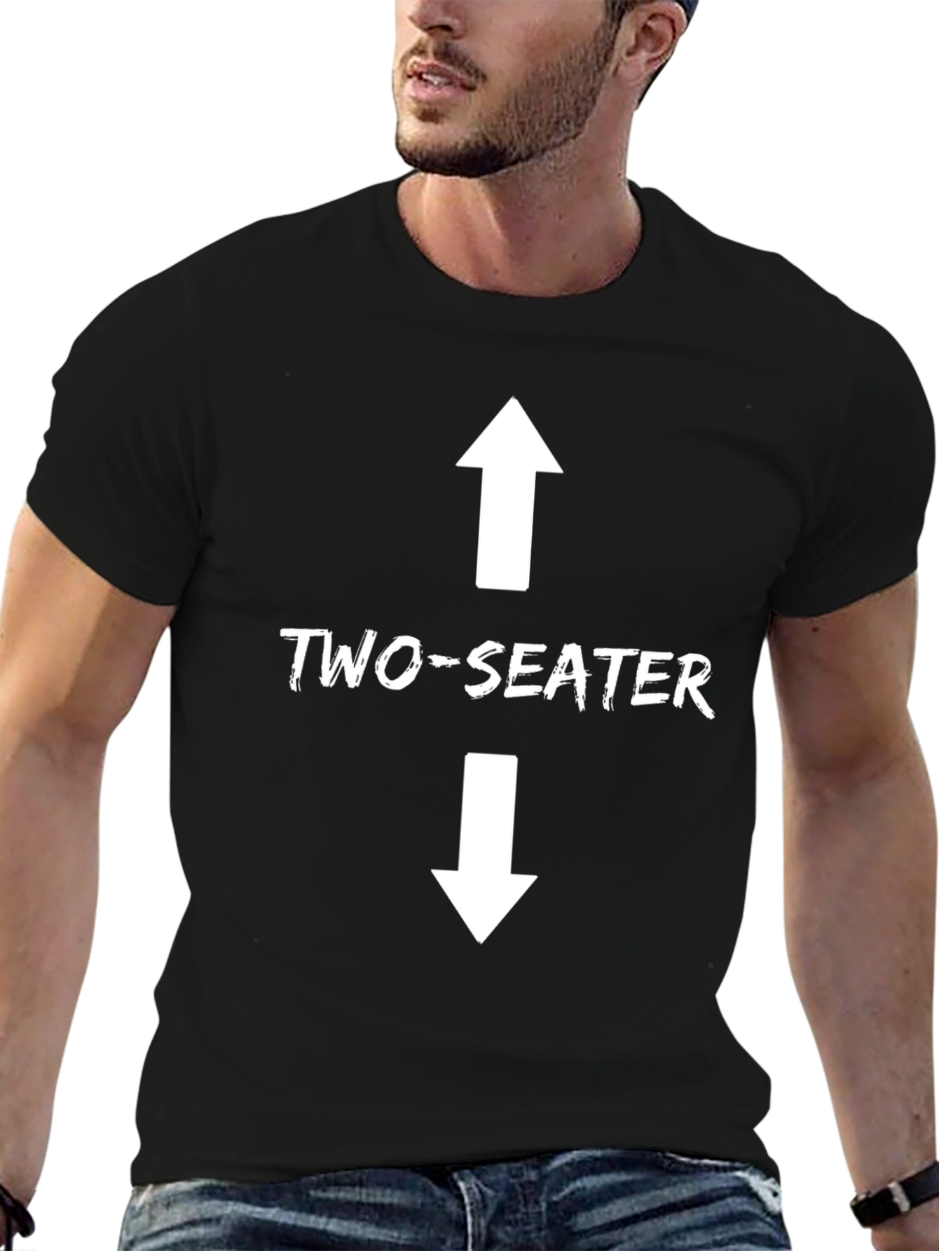 Black Two-Seater Graphic Tee - Black Cotton T-Shirt view 6