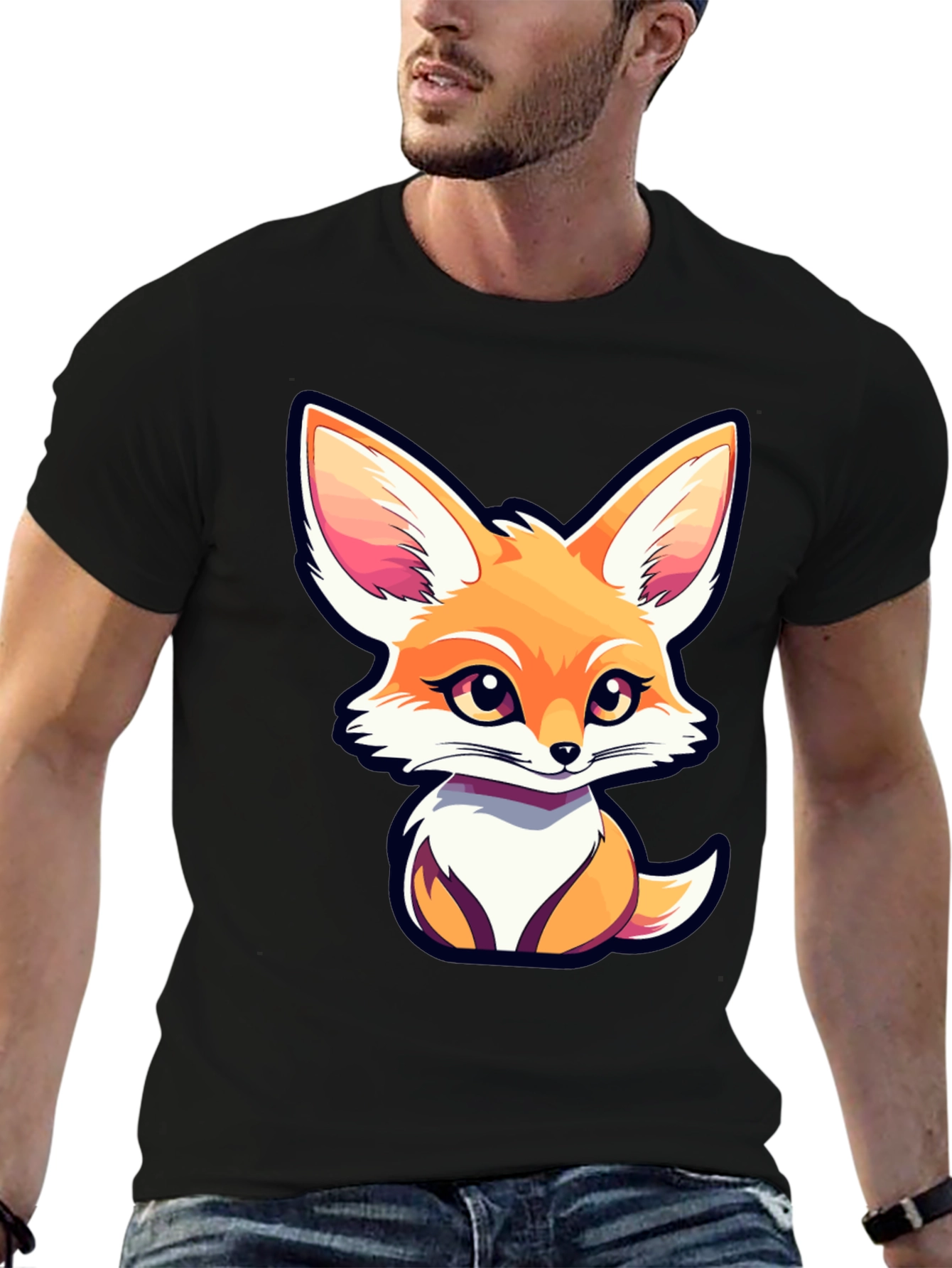 Black Cute Fox Graphic Tee - Unisex Black T-Shirt view 6