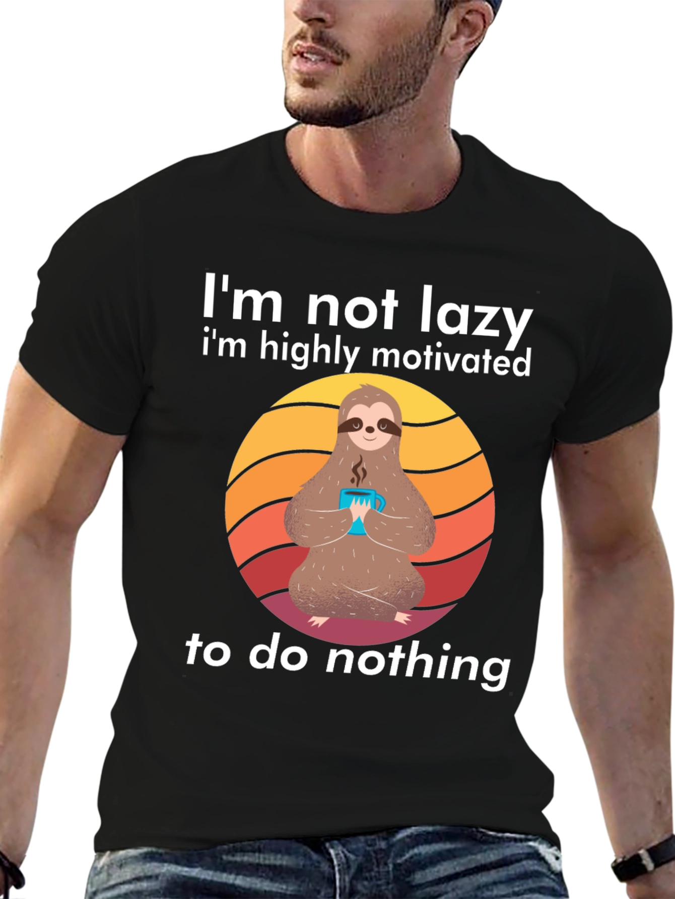 Black Lazy Sloth Graphic Tee - Highly Motivated to do Nothing! view 6
