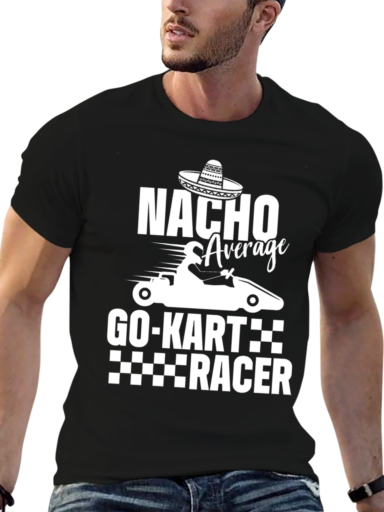 Black Nacho Average Go-Kart Racer Funny T-Shirt view 6