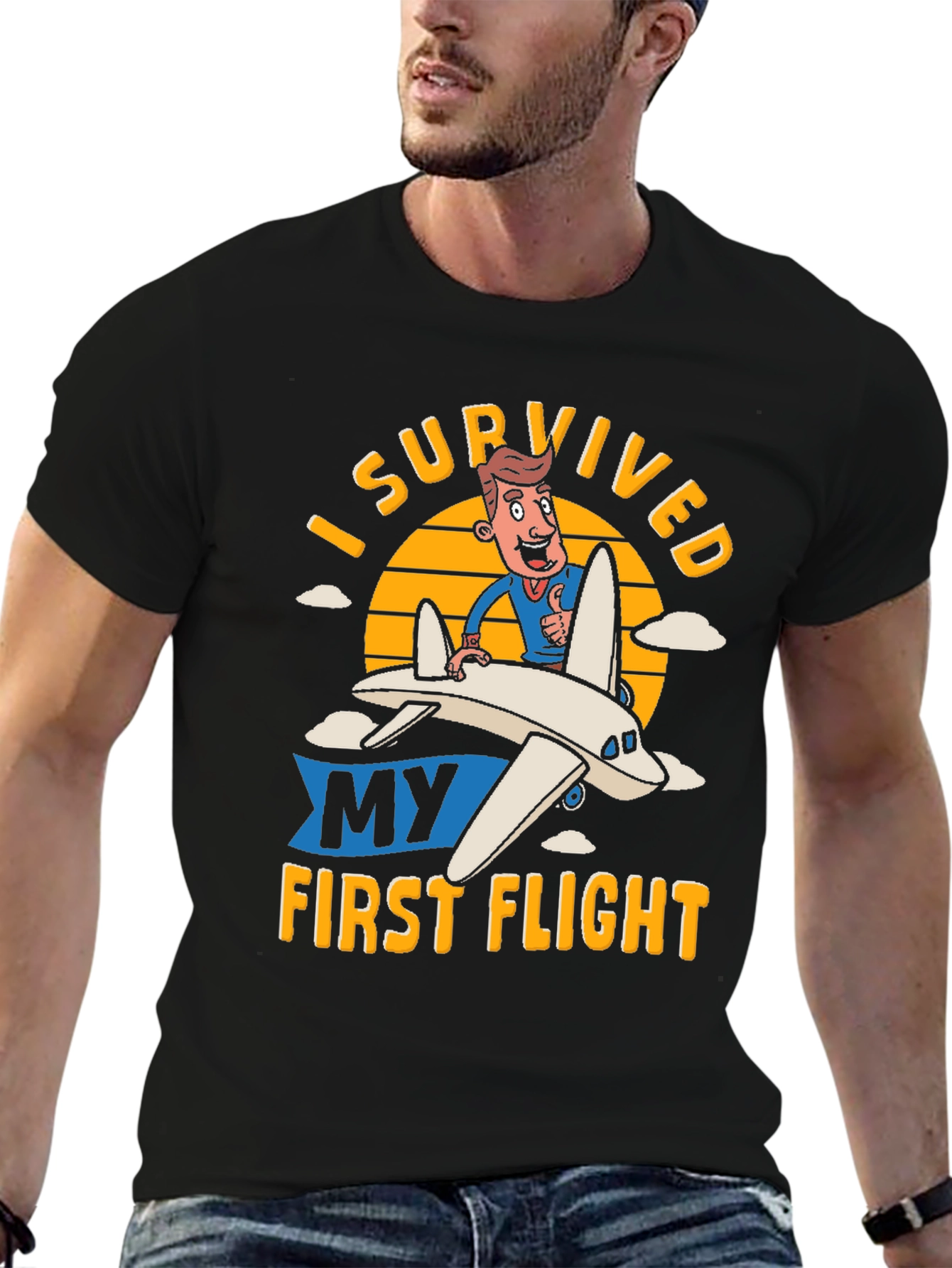 Black I Survived My First Flight T-Shirt view 6