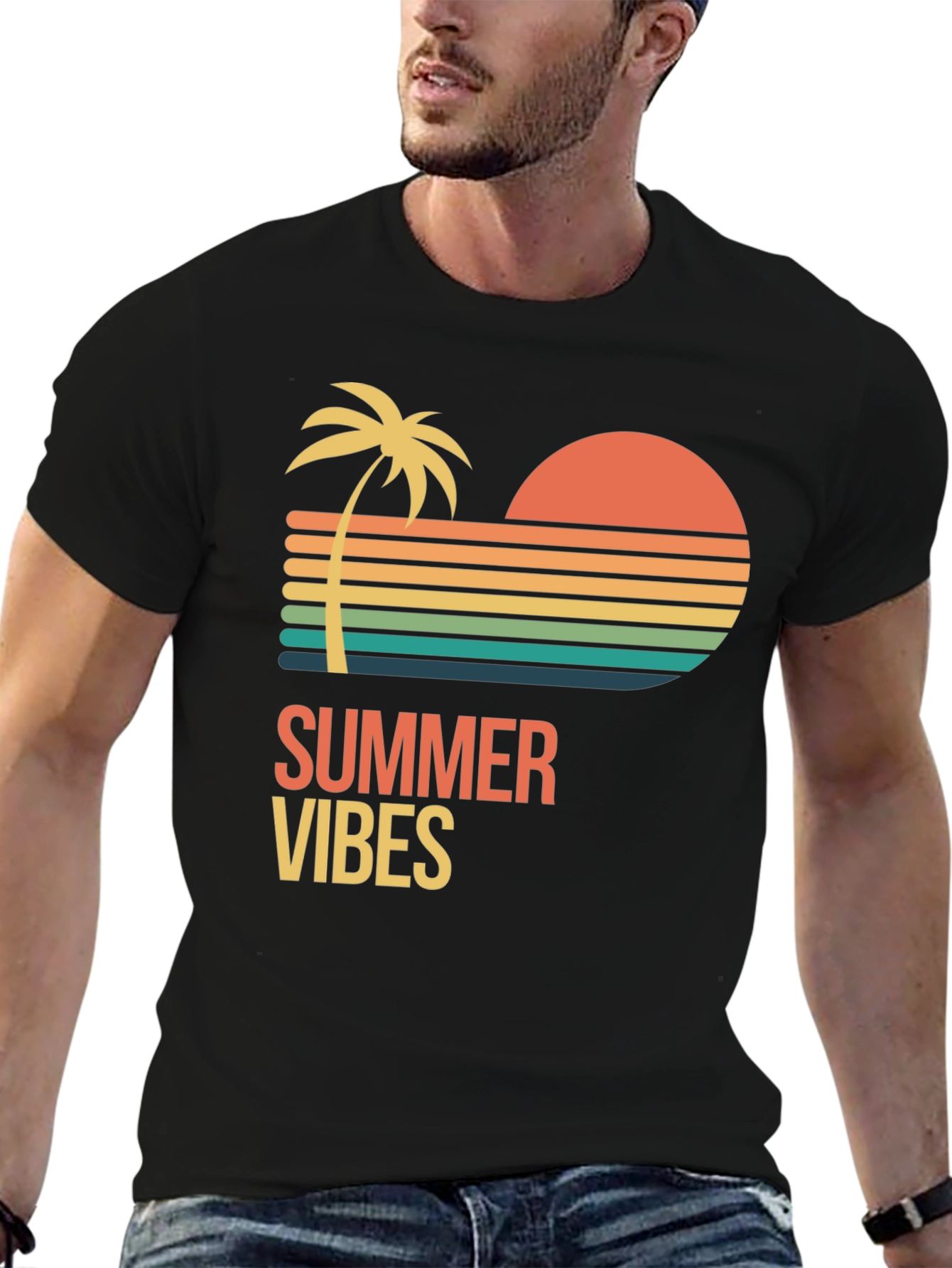 Black Summer Vibes Graphic T-Shirt - Black view 6