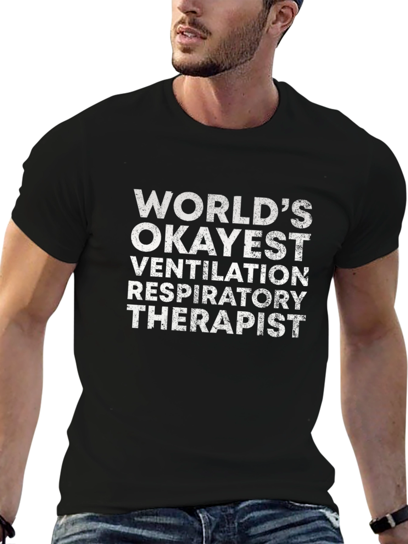 Black Okayest Respiratory Therapist Graphic Tee view 6